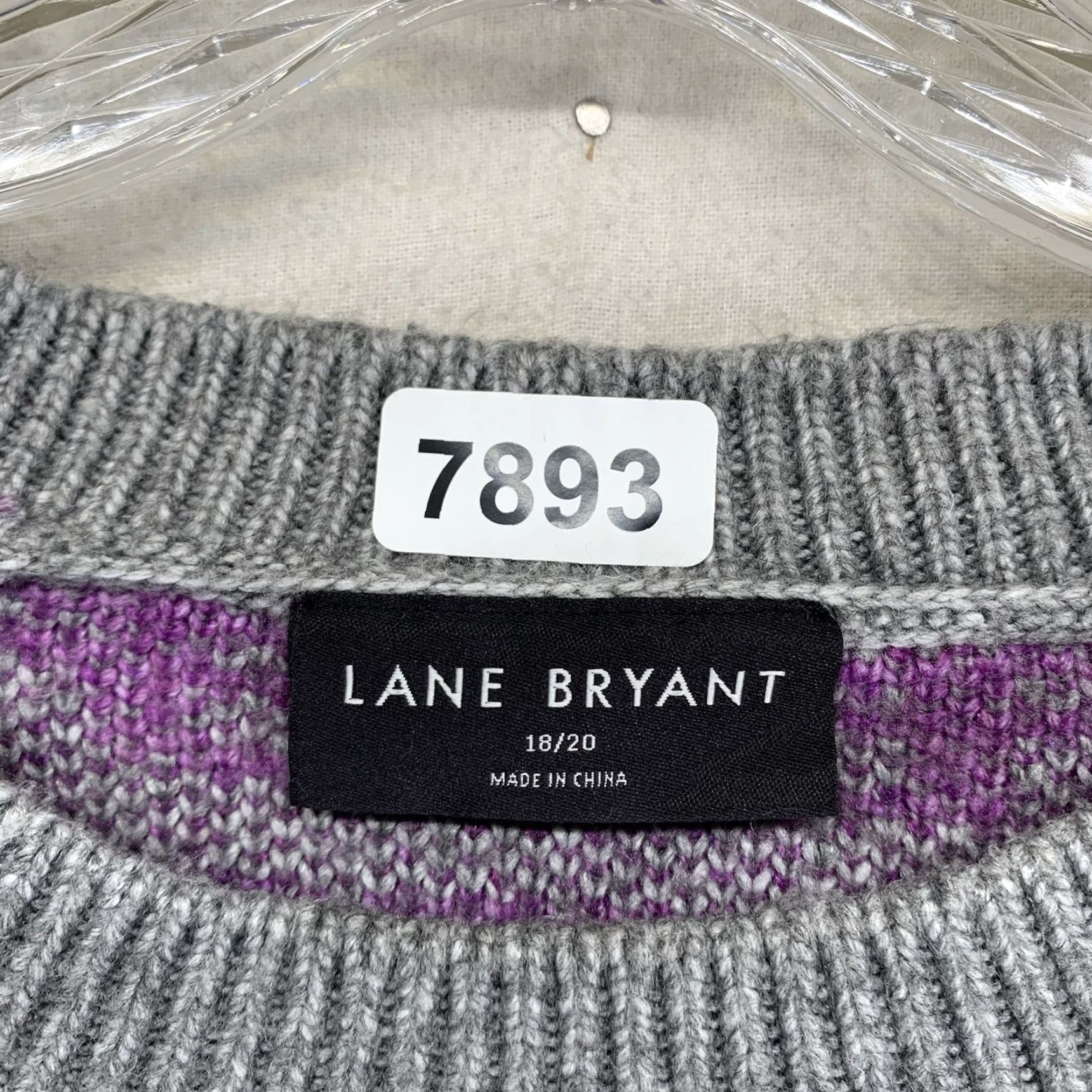 Vintage Lane Bryant Women's Sweater Pullover 18 Plus Size Round Neck Big Fair Isle Purple Gray Knit Stretch- Breathable Winter Casual Size XXL / US 16-18 / IT 52-54 - 3 Thumbnail