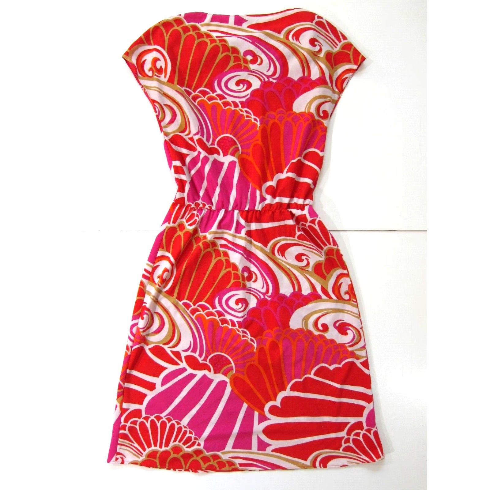 Vintage Natori Pink Orange White Geometric Cap Sleeve Tent A-Line Sheath Tunic Dress S Size S / US 4 / IT 40 - 2 Thumbnail