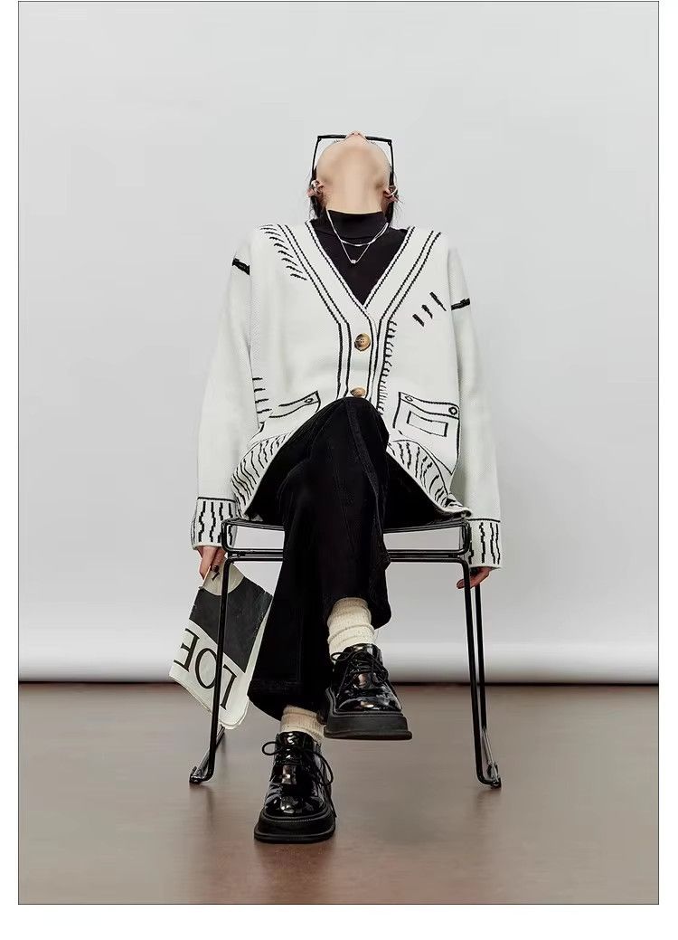 Other Korean Style Graffiti Unique Loose Cardigans Coat Y2k Size L / US 10 / IT 46 - 2 Thumbnail
