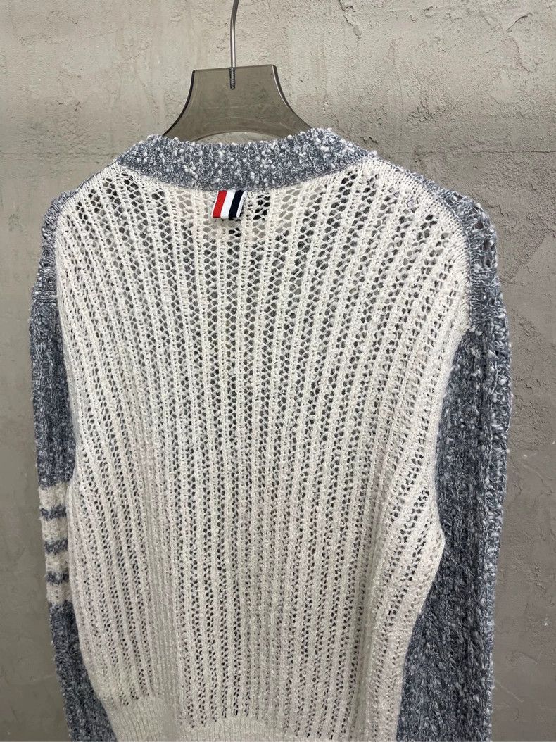 Thom Browne Thom browne Beige and gray color block four-striped jacquar Size US XS / EU 42 / 0 - 4 Thumbnail