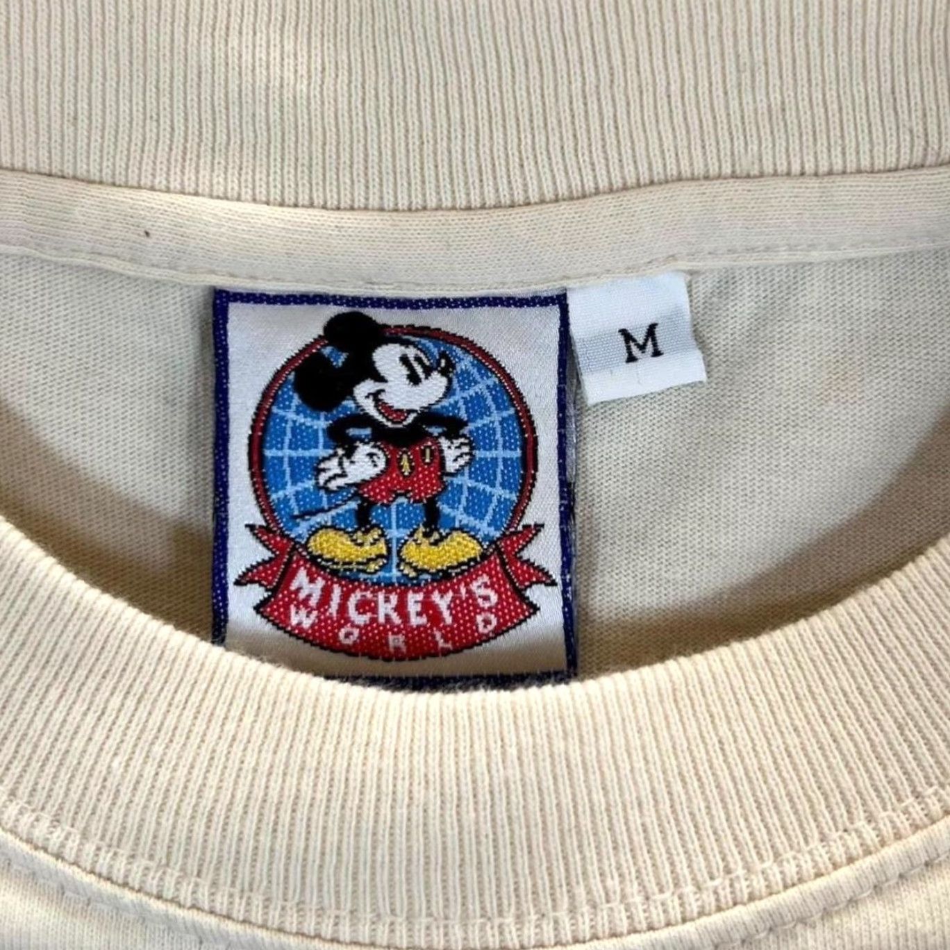 Disney VINTAGE Disney Mickey's World Globe Trotter Graphic Cream T-Shirt Medium Mens Shirt Size US M / EU 48-50 / 2 - 2 Thumbnail
