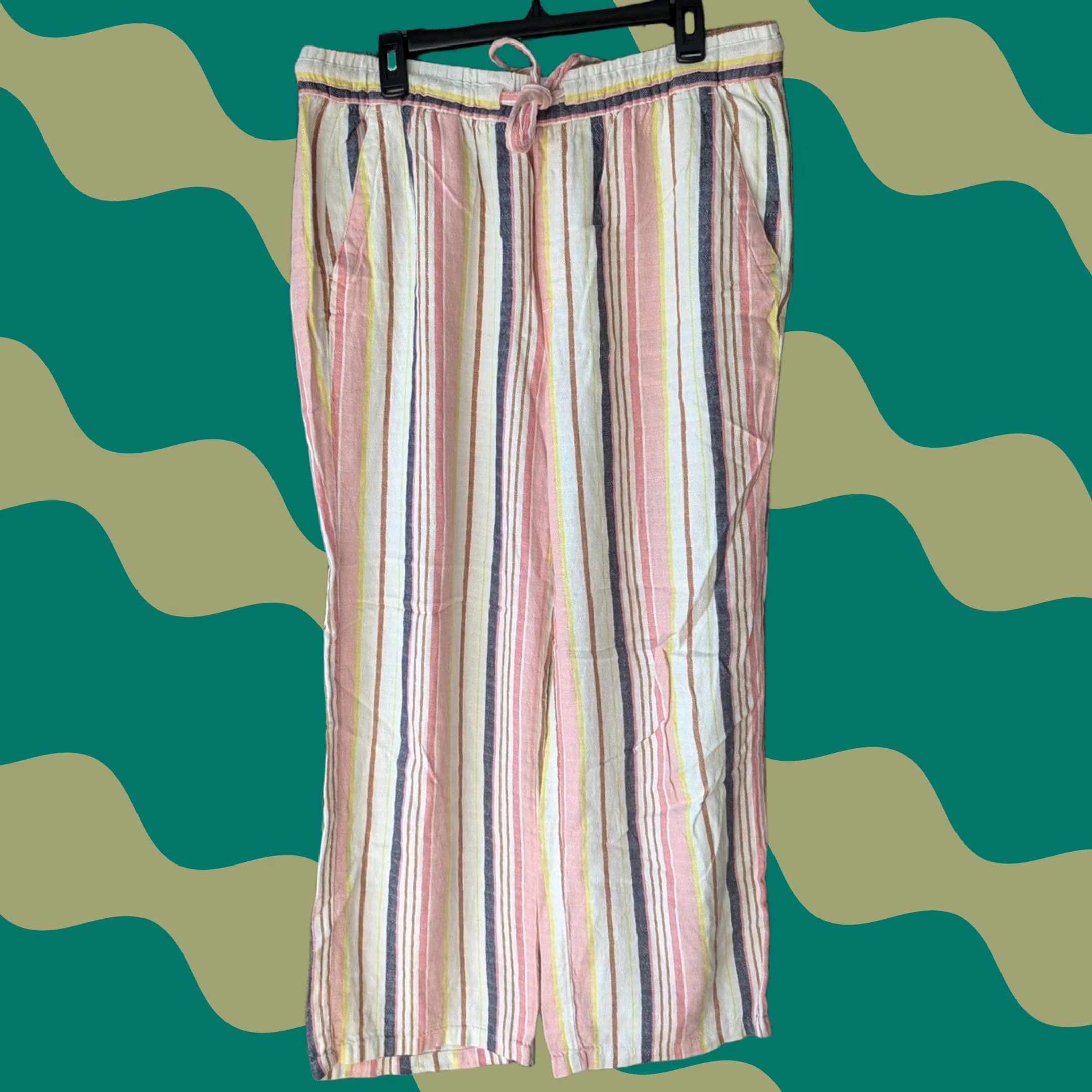 Old Navy Old Navy Multicolor Striped Linen Blend Wide Leg Drawstring Pants Casual Sz L Size 36" / US 14 / IT 50 - 1 Thumbnail