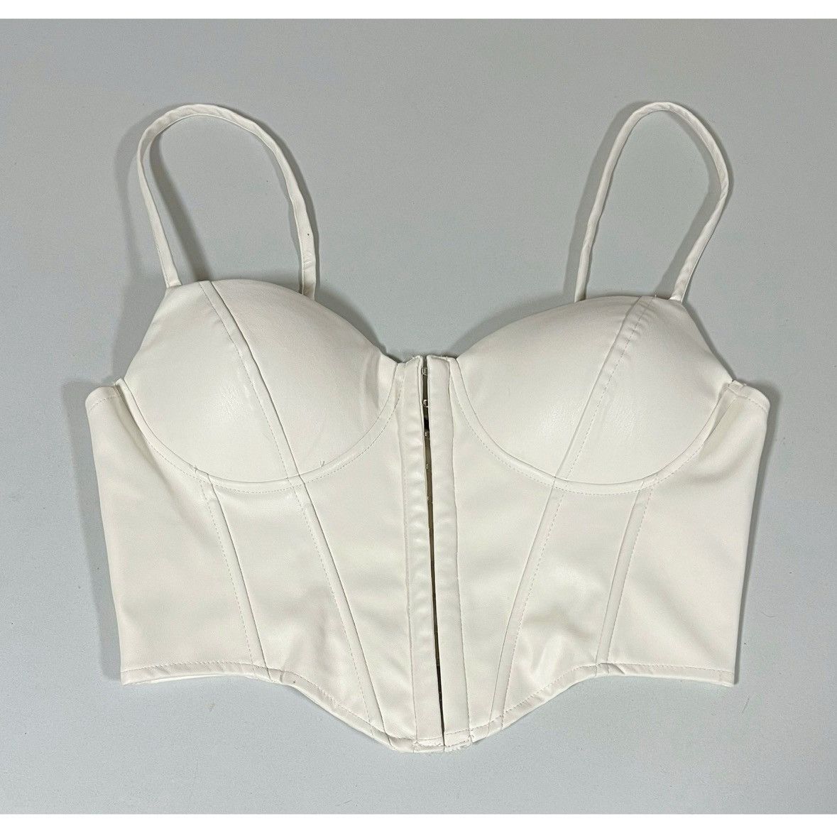 Windsor White Leather Corset Bustier Crop Top Shirt Size M 🤍