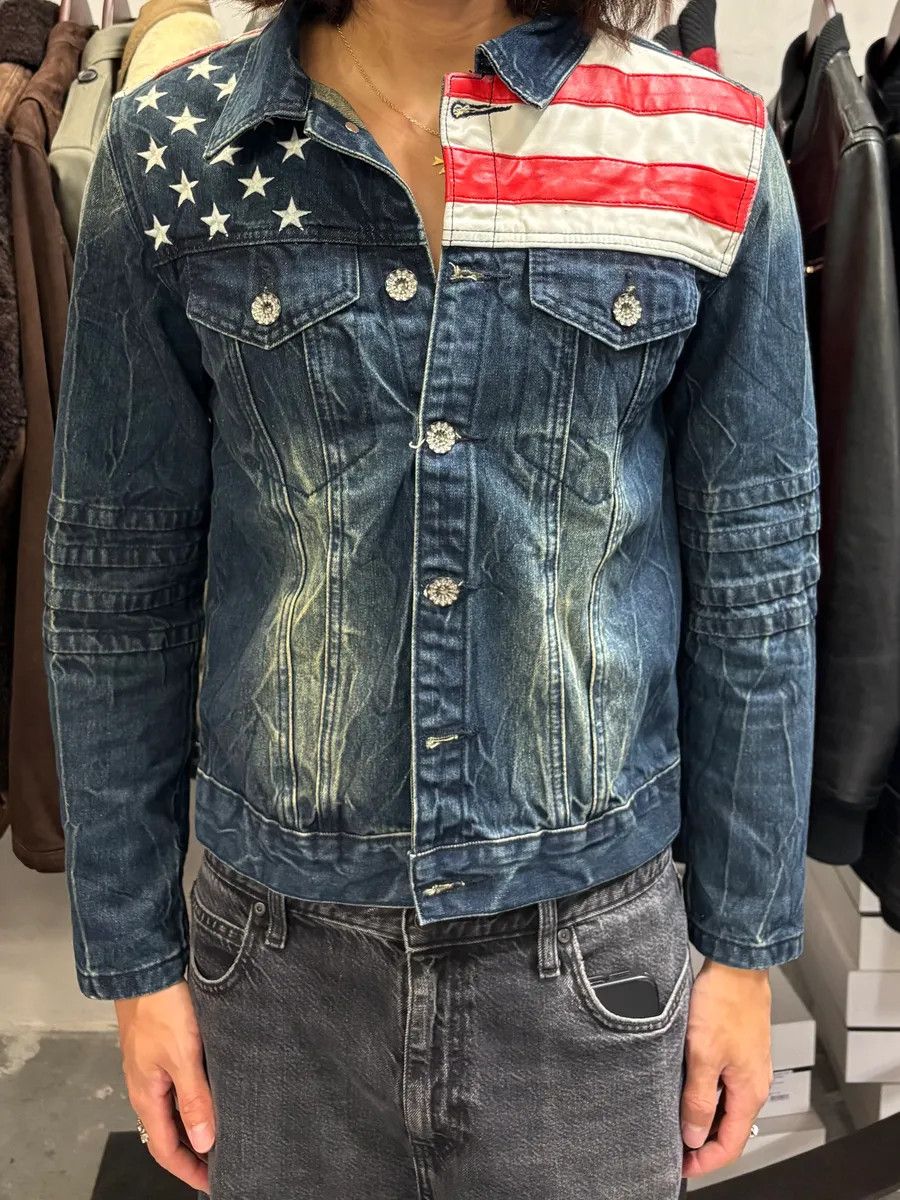 Dsquared2 × Vintage Dsquared2 Blue Faded Denim US Flag Jacket Size US S / EU 44-46 / 1 - 2 Thumbnail