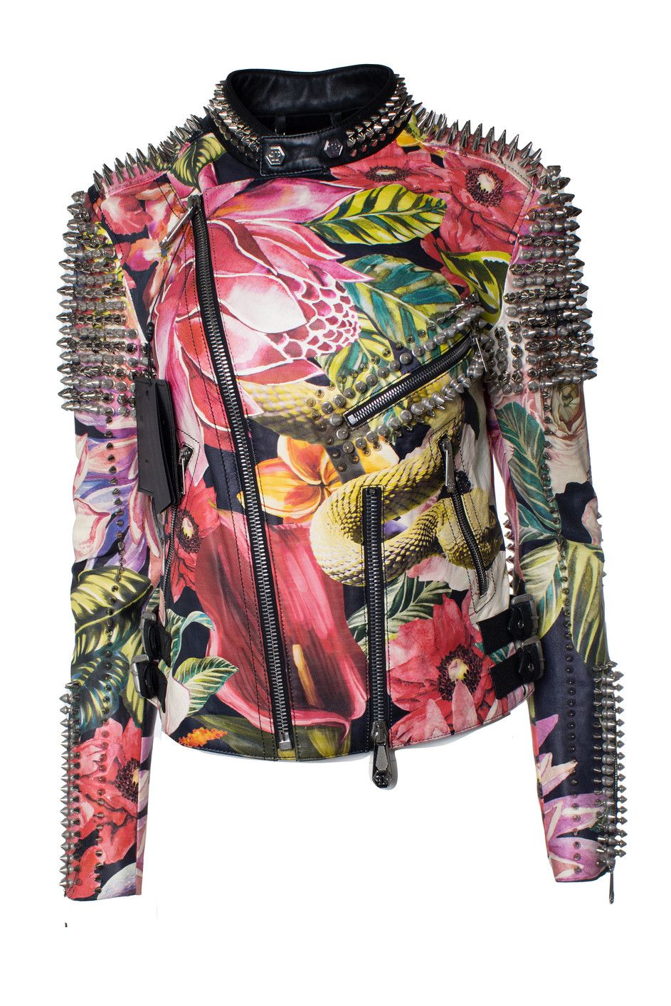 Philipp Plein Philipp Plein, floral leather biker jacket Size S / US 4 / IT 40 - 1 Thumbnail