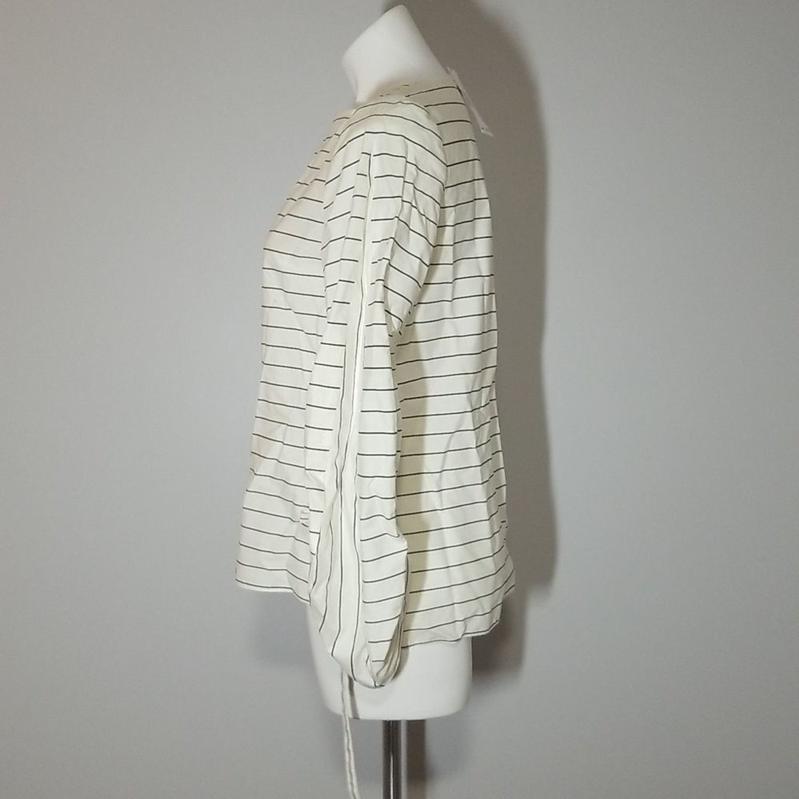 Tibi Tibi Ivory Striped Poplin Cotton Long Sleeve Blouse Size S / US 4 / IT 40 - 4 Thumbnail