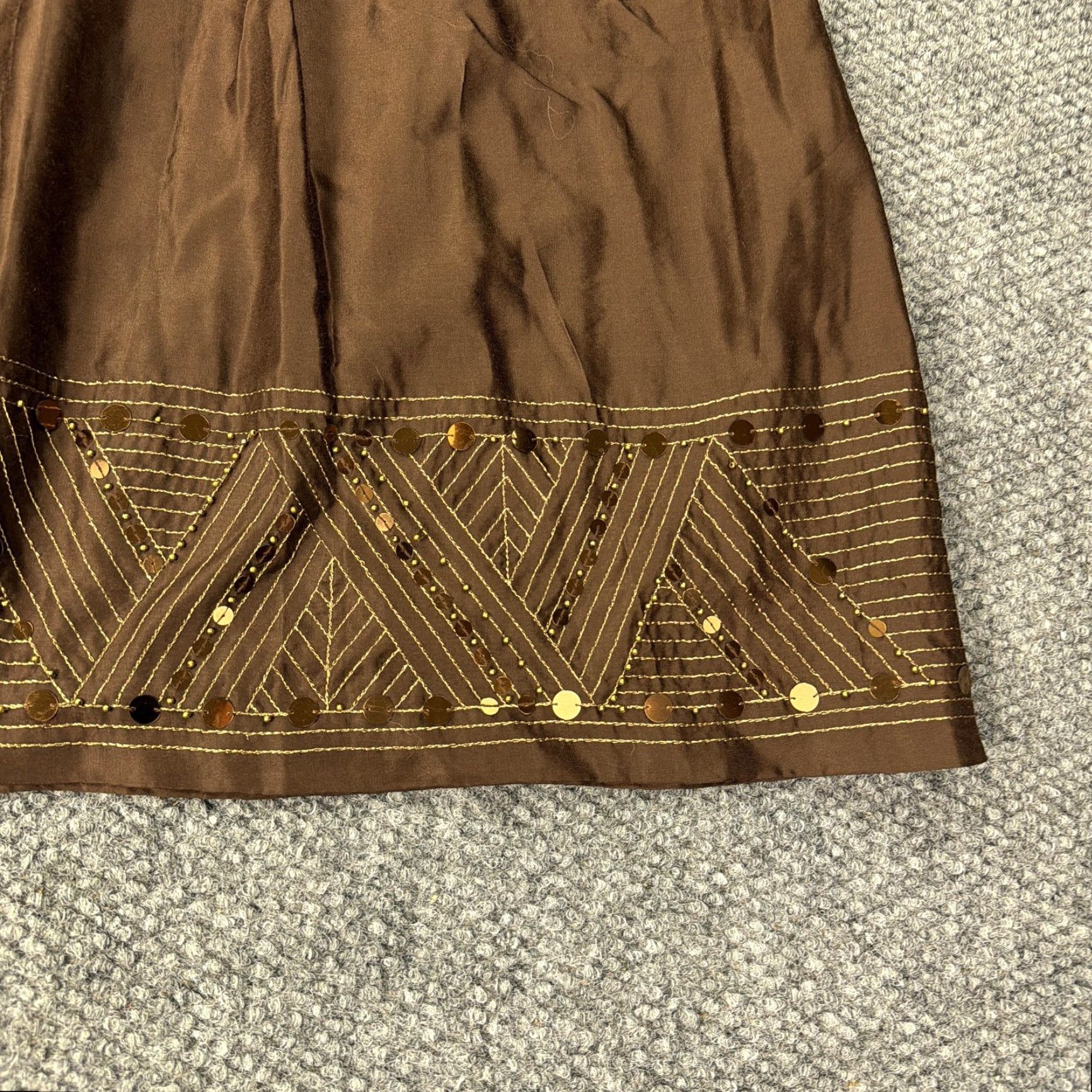 Alfani Alfani Skirt Womens 14P Brown Cotton Silk Sequin Embroidered A Line Petite Geometric Knee Length Vintage: No (Wait) Size 36" / US 14 / IT 50 - 4 Thumbnail