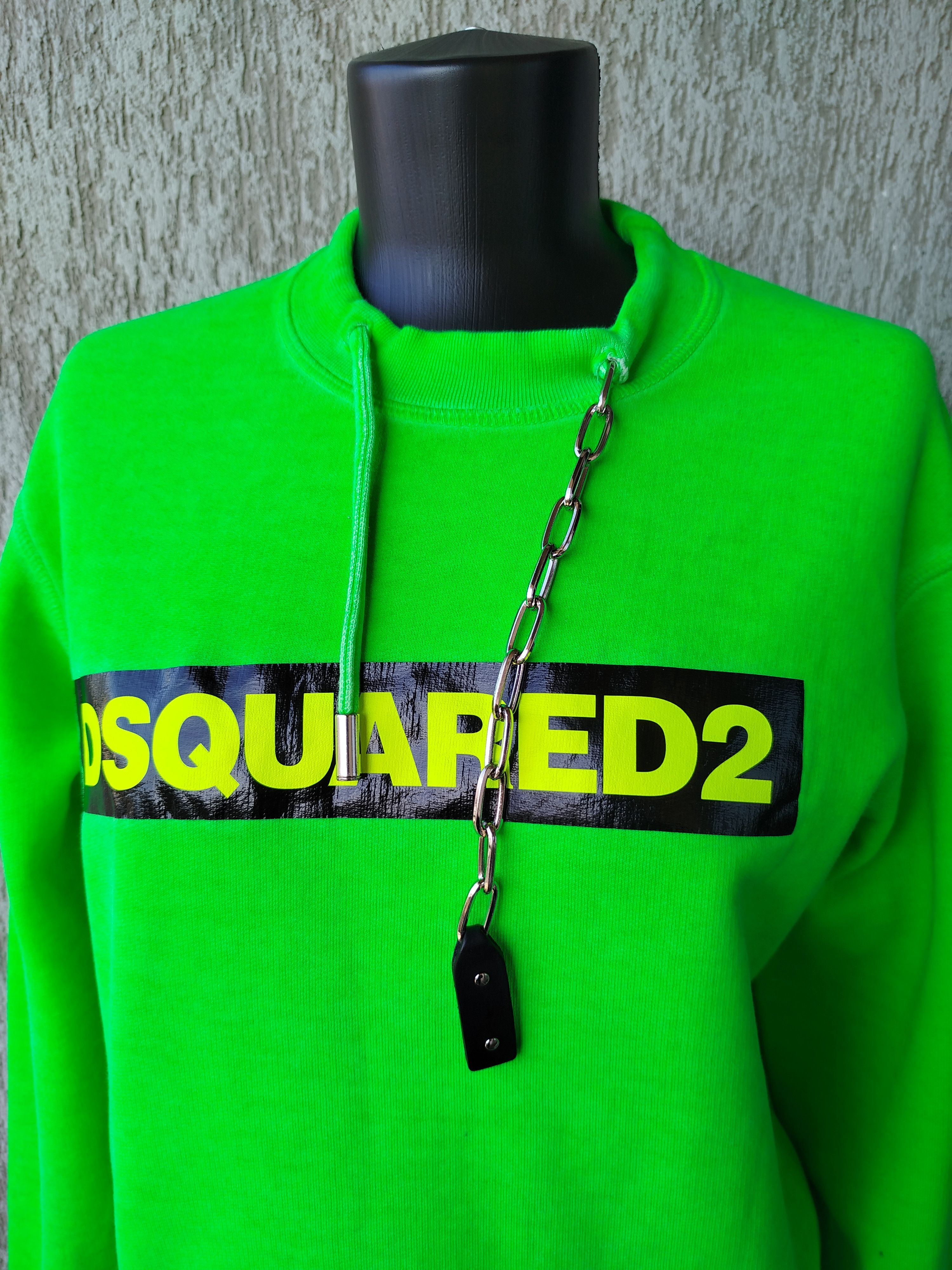 Dsquared2 Sweatshirt Neon Green Crew Neck Logo Chain Cotton Size M Size M / US 6-8 / IT 42-44 - 4 Thumbnail