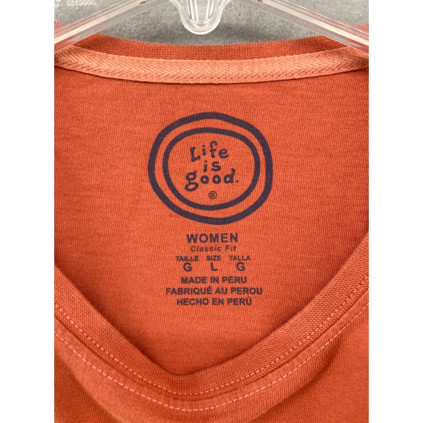 Life is Good Life is Good Graphic Tee Love USA Womens Large Orange V-Neck T-Shirt Casual Patriotic Size L / US 10 / IT 46 - 6 Thumbnail