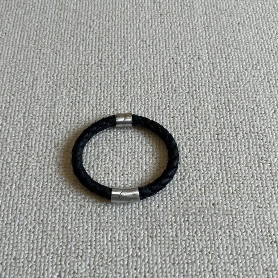 Bottega Veneta Bottega Black Leather Silver Bracelet mojos1056. Size ONE SIZE - 1 Thumbnail