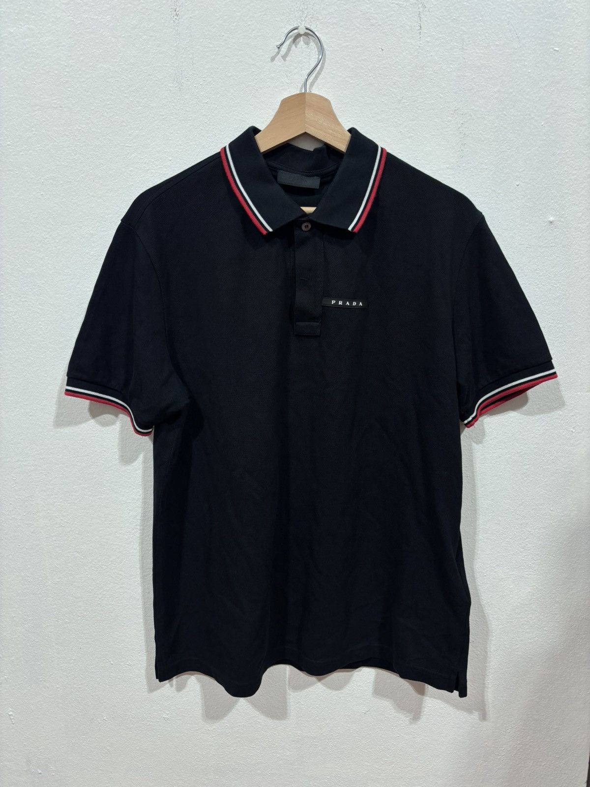Prada Prada Logo Striped Trim Lapel Black Polo Size US XL / EU 56 / 4 - 1 Thumbnail