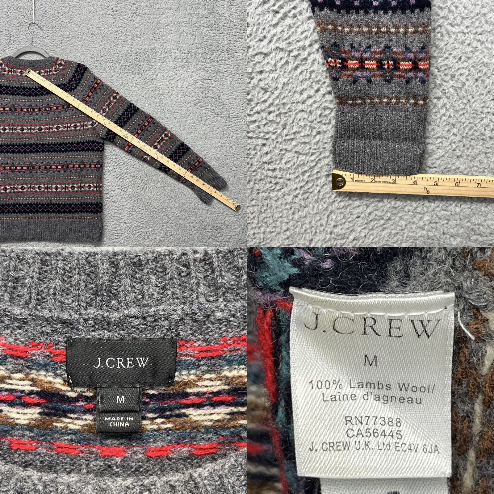 J.Crew J.Crew Sweater Mens Medium Gray Fair Isle Lambswool Crewneck Pullover Knit Size US M / EU 48-50 / 2 - 9 Thumbnail