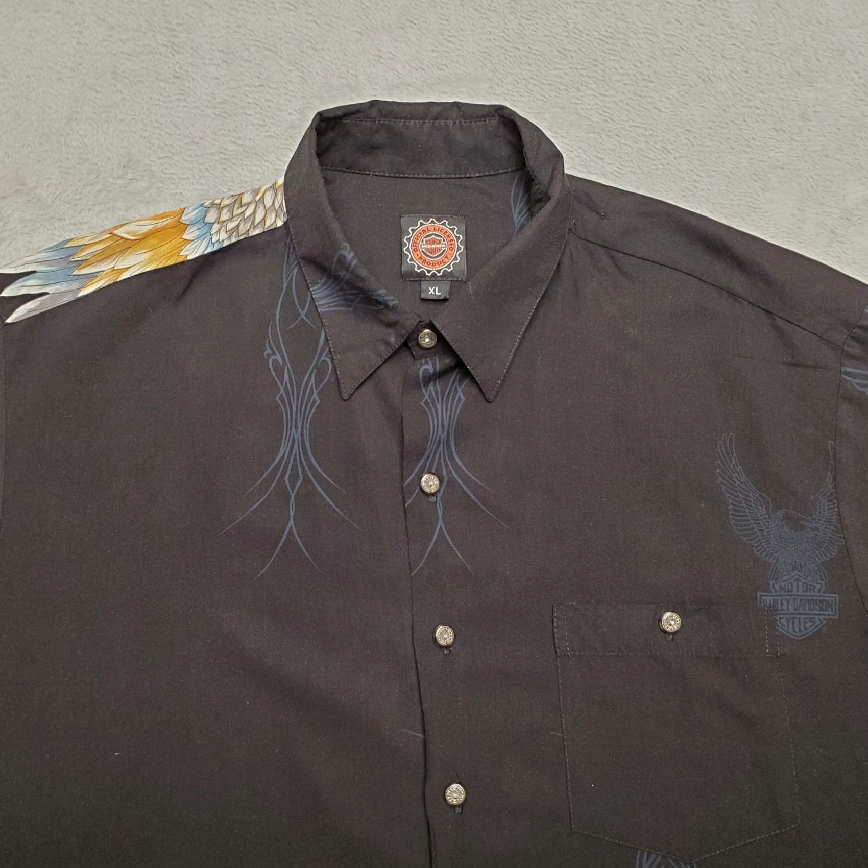 Tori Richard Harley Davidson Shirt Mens XL Black Eagle Button Up VTG USA Tori Richard VTG USA Button-Up, Short Sleeve, Visco Size US XL / EU 56 / 4 - 3 Thumbnail