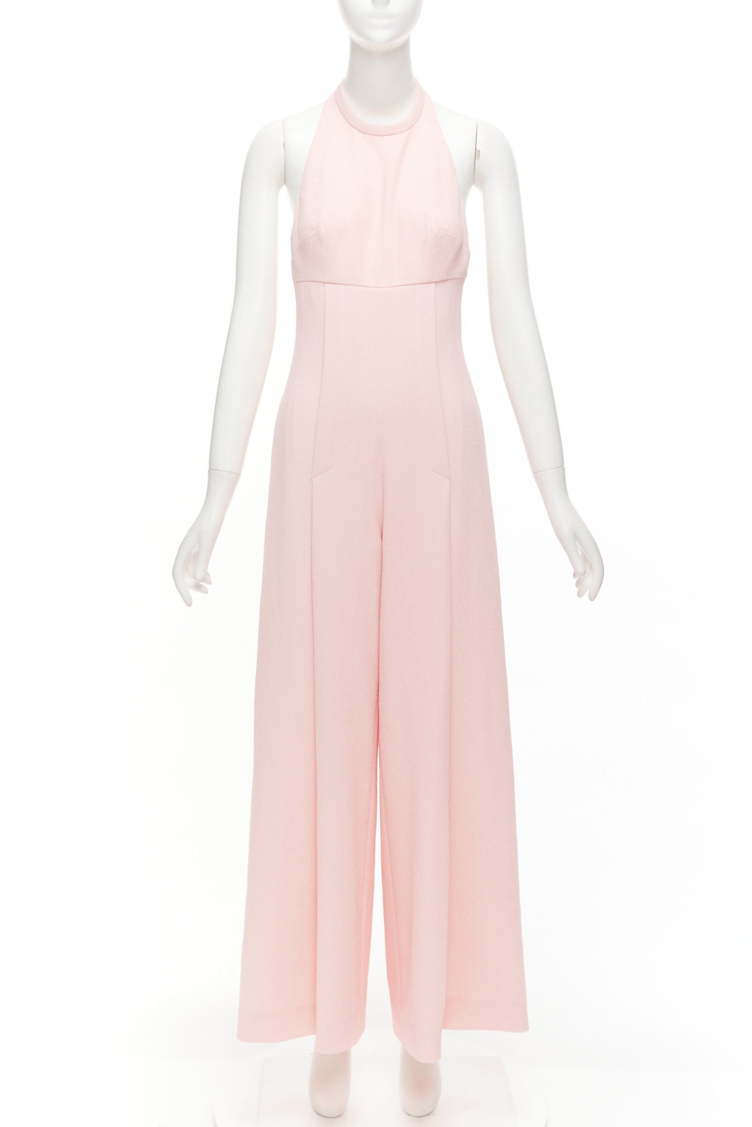 Emilia Wickstead EMILIA WICKSTEAD Sabryn pink pleated front flap back halter wide jumpsuit UK8 S Size 30" / US 8 / IT 44 - 1 Thumbnail