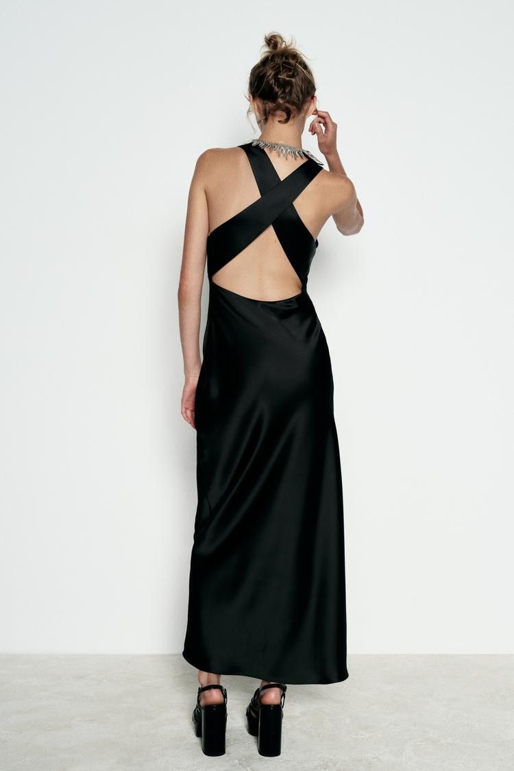 slim fit dress slacks ZARA champagne satin halter dress