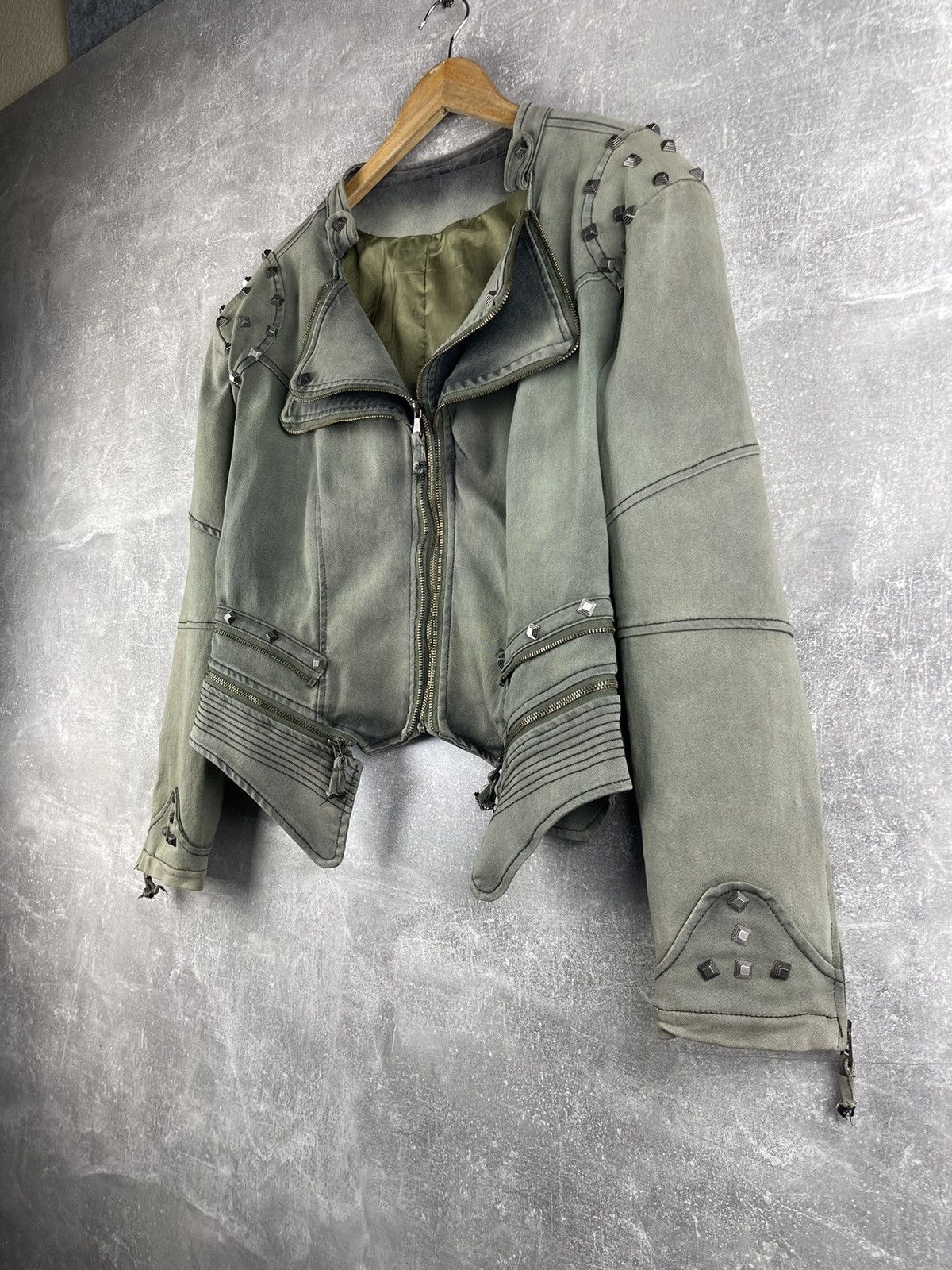 Other Y2K Avant Garde Faded Japanese Cropped Jacket Green Washed Size L / US 10 / IT 46 - 5 Thumbnail
