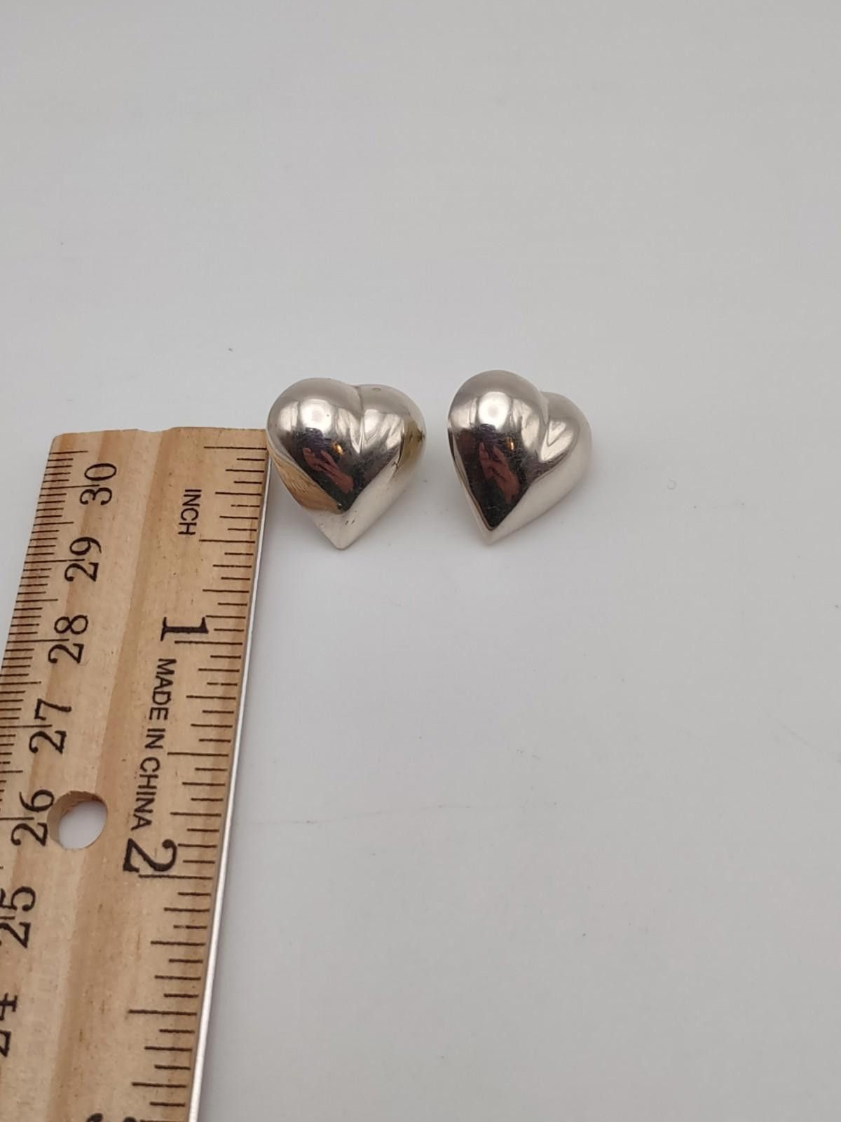 The Unbranded Brand Sterling Silver Puffy Heart Stud Earrings 925 Size ONE SIZE - 4 Thumbnail