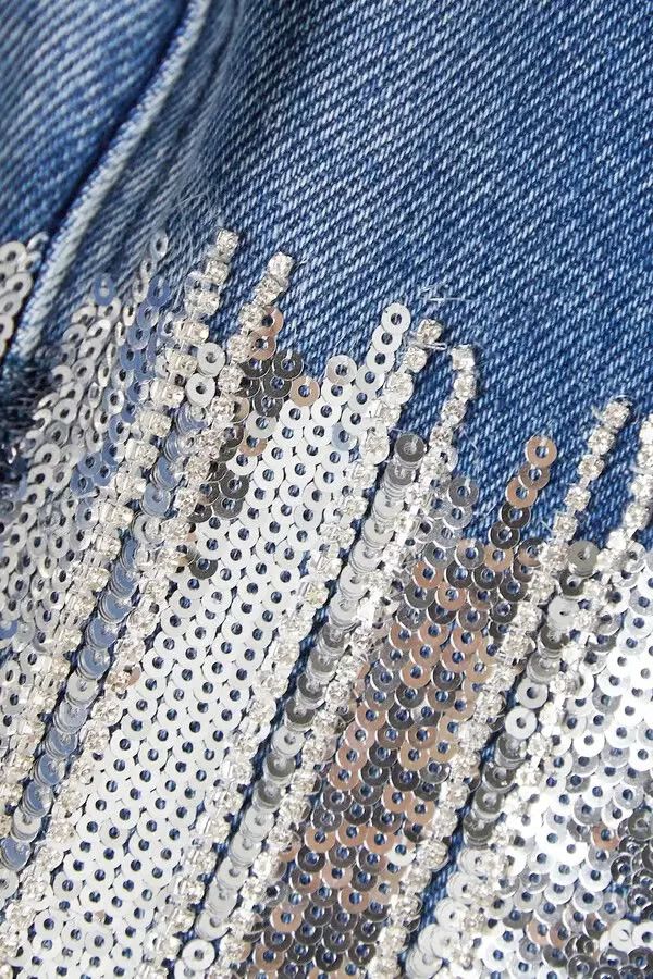 Balmain o1y0625 Denim Crop Top in Blue/White Size M / US 6-8 / IT 42-44 - 2 Thumbnail