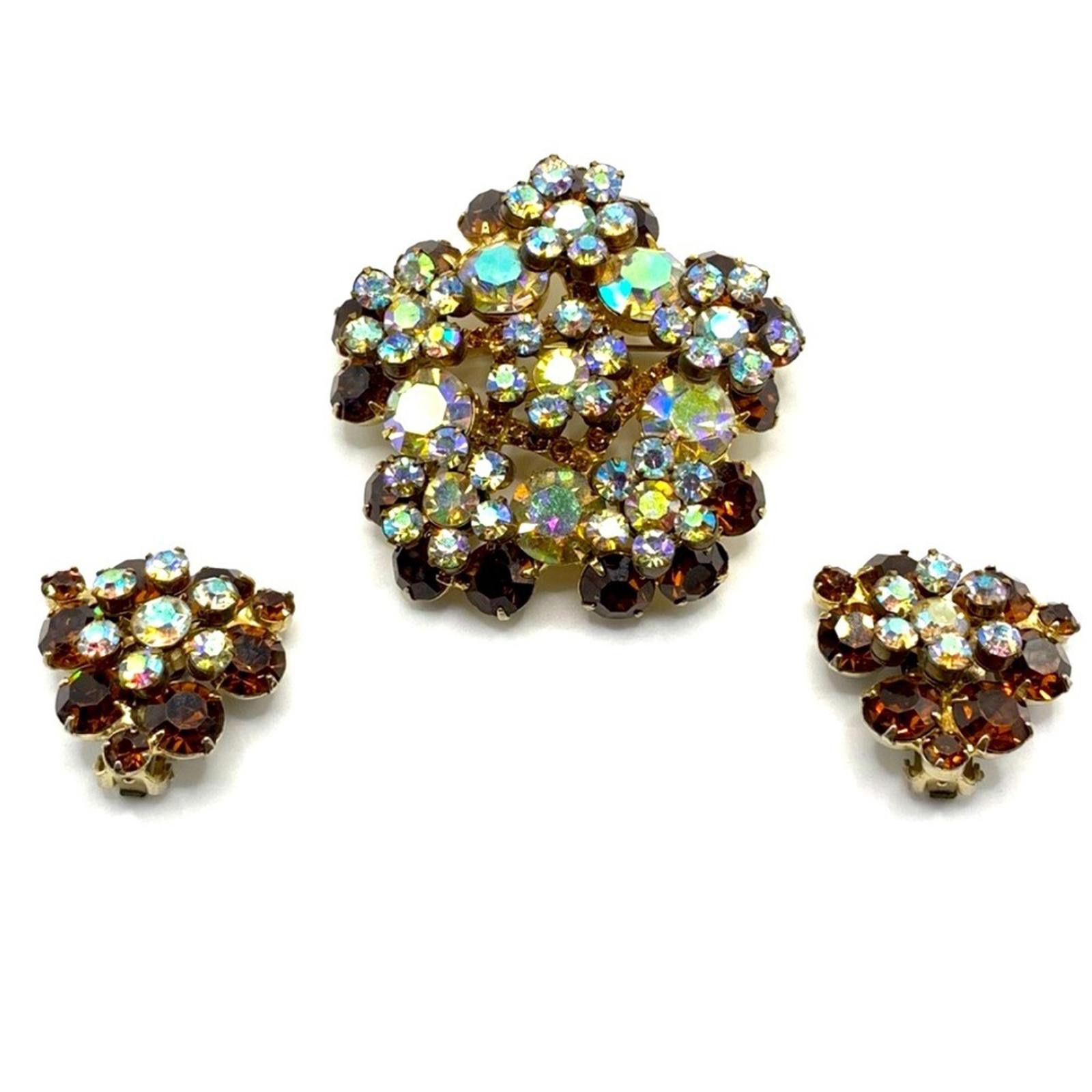 Vintage Verified 60's JULIANA D&E Set Floral Brooch Clip On Earrings Size ONE SIZE - 1 Thumbnail