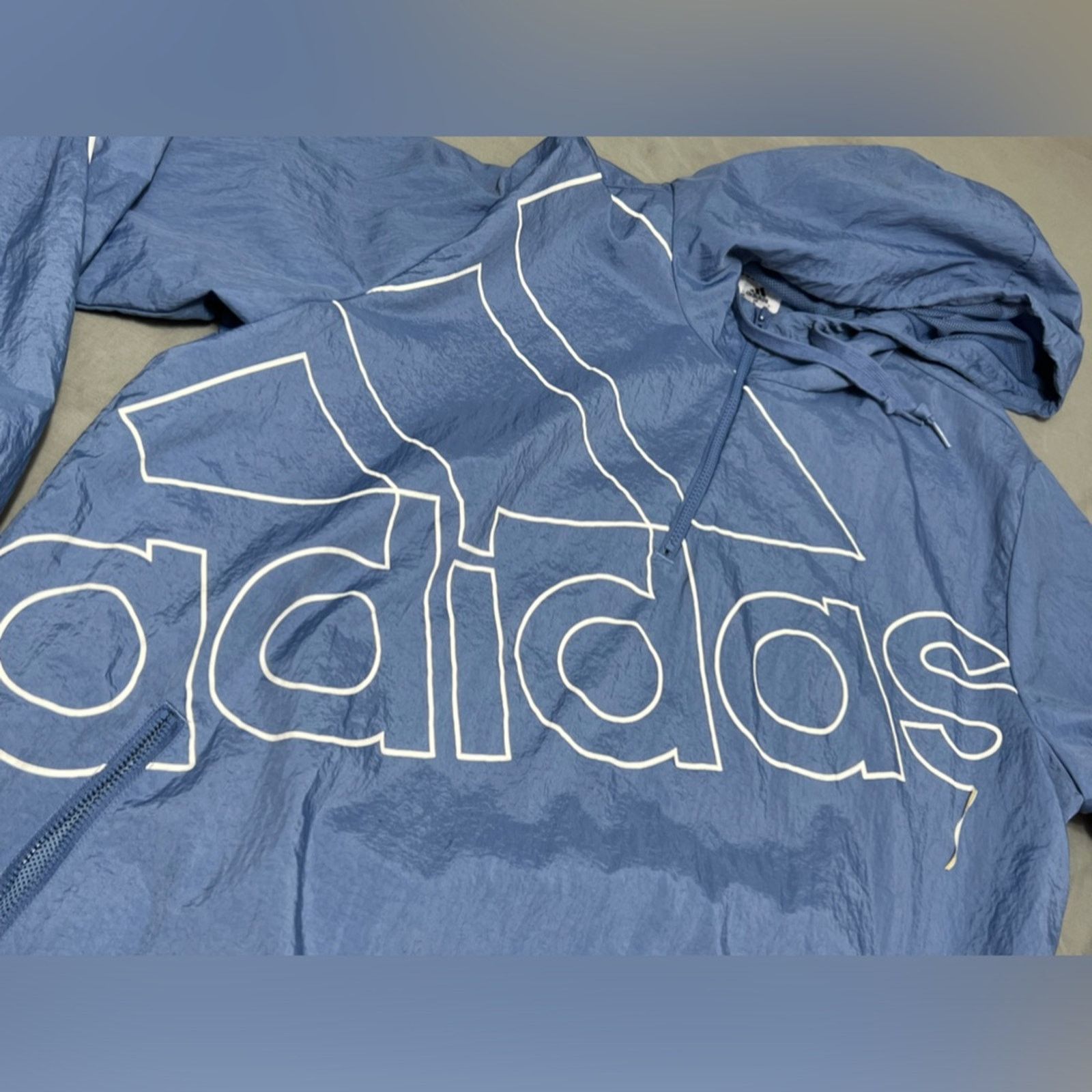 Adidas Adidas Jacket XL Blue 1/4 Zip Hooded Windbreaker Pullover Size US XL / EU 56 / 4 - 3 Thumbnail