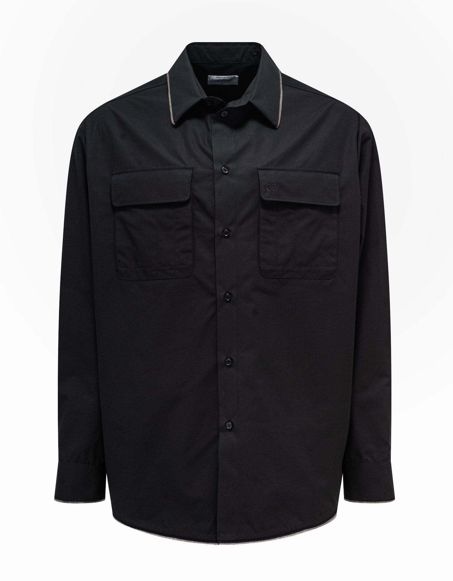 image of Off White Black Zip Military Overshirt, Men's (Size XL)