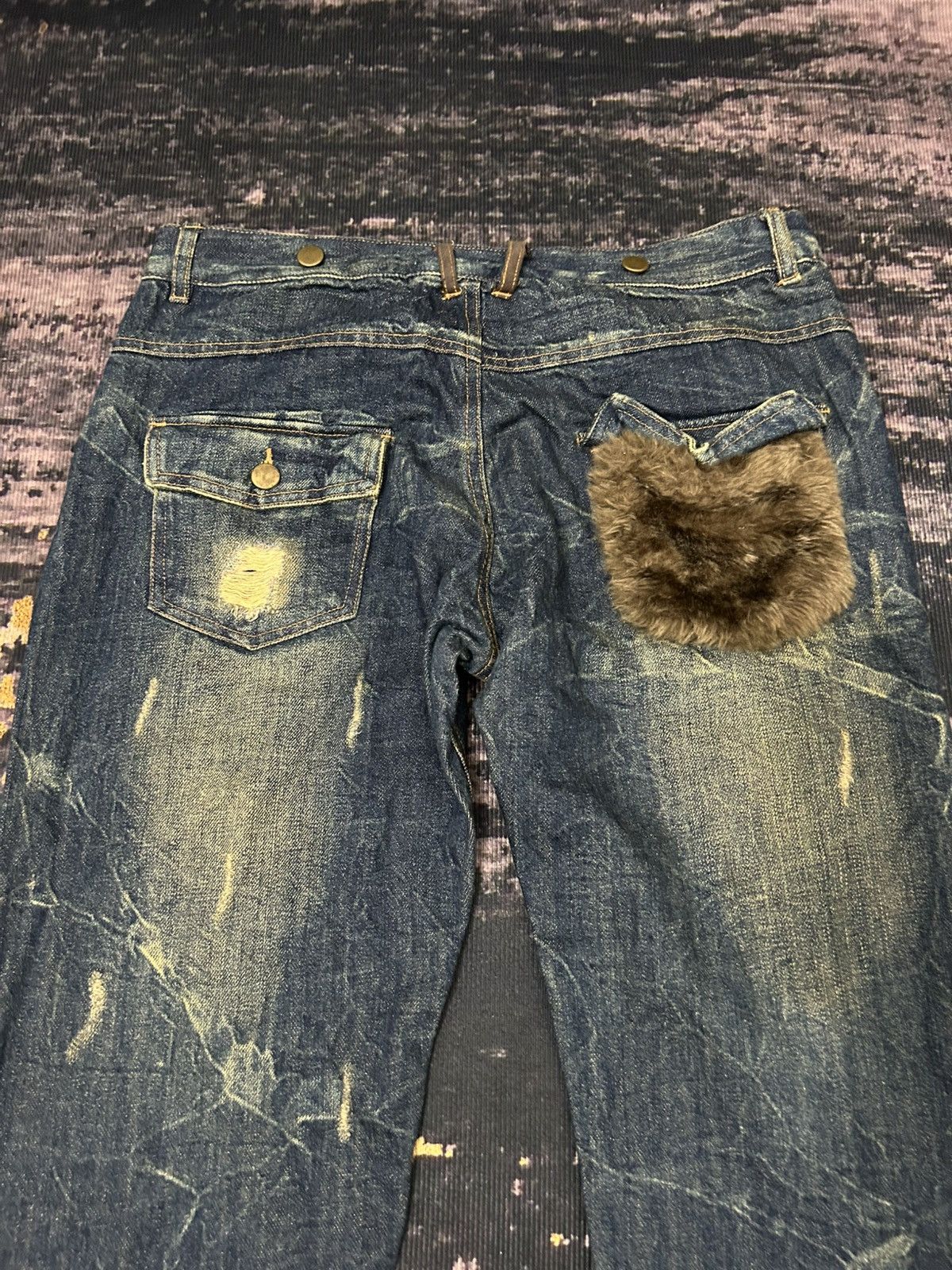 If Six Was Nine Japanese Brand Fur Pocket Back Ripped Jeans Size US 32 / EU 48 - 4 Thumbnail