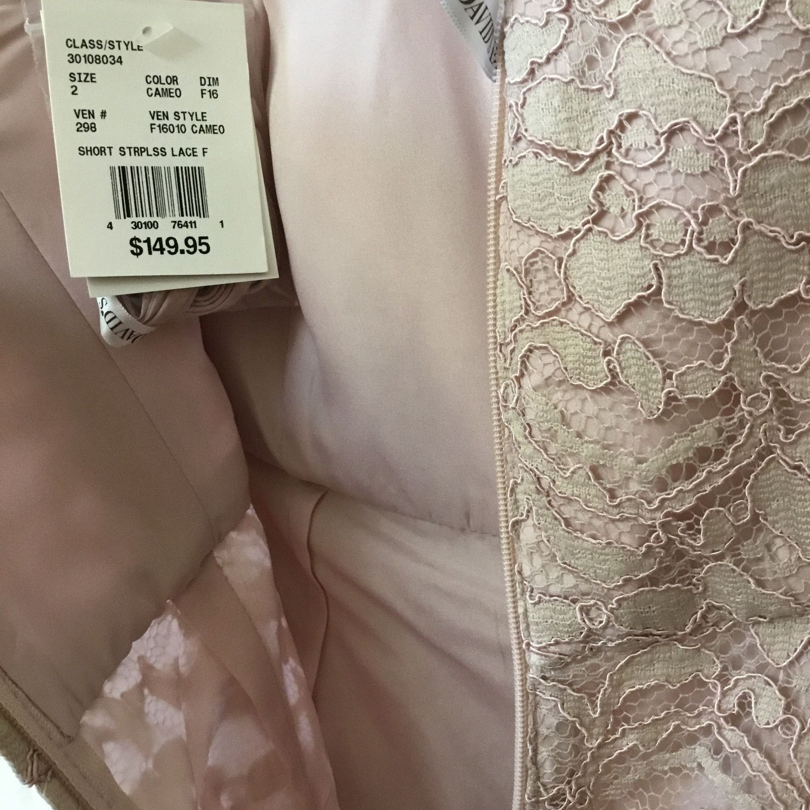 David's Bridal Strapless Lace Dress