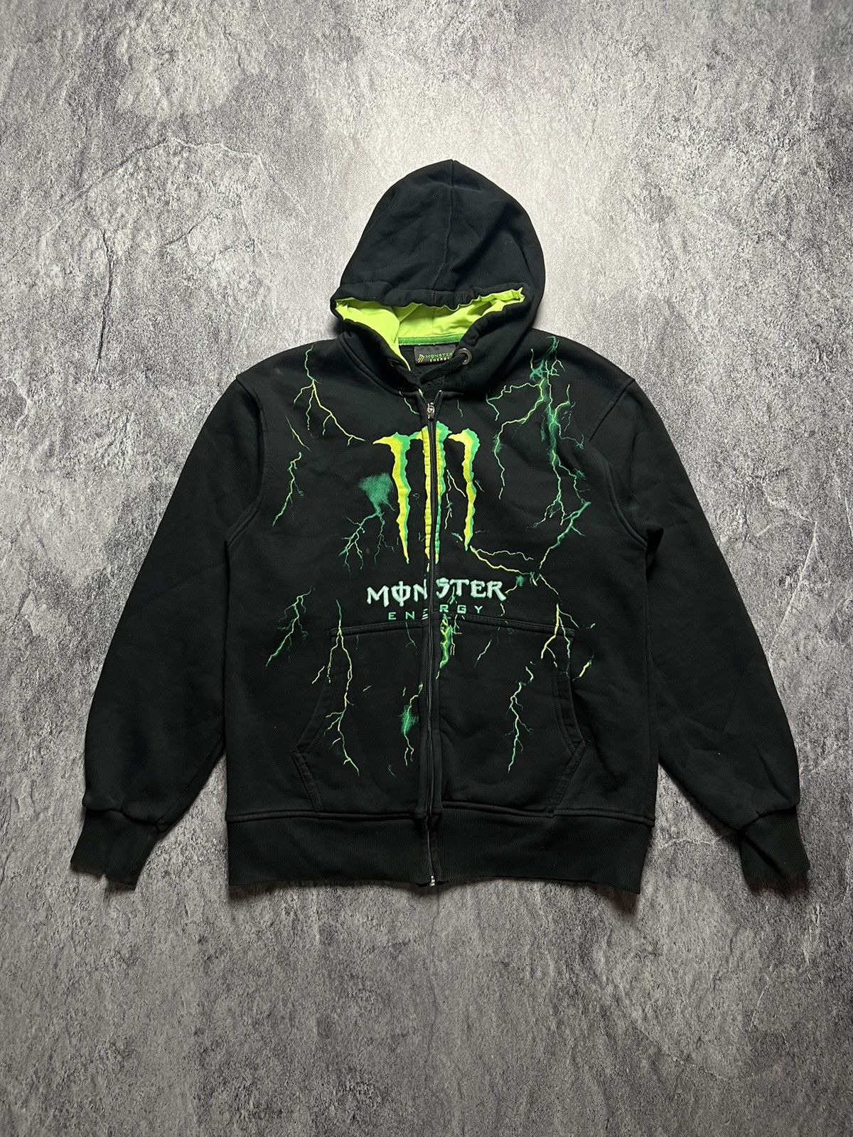 Racing Streetwear Vintage Y2K Monster Energy Lightning Strike Overprint Zip Hoodie Grailed