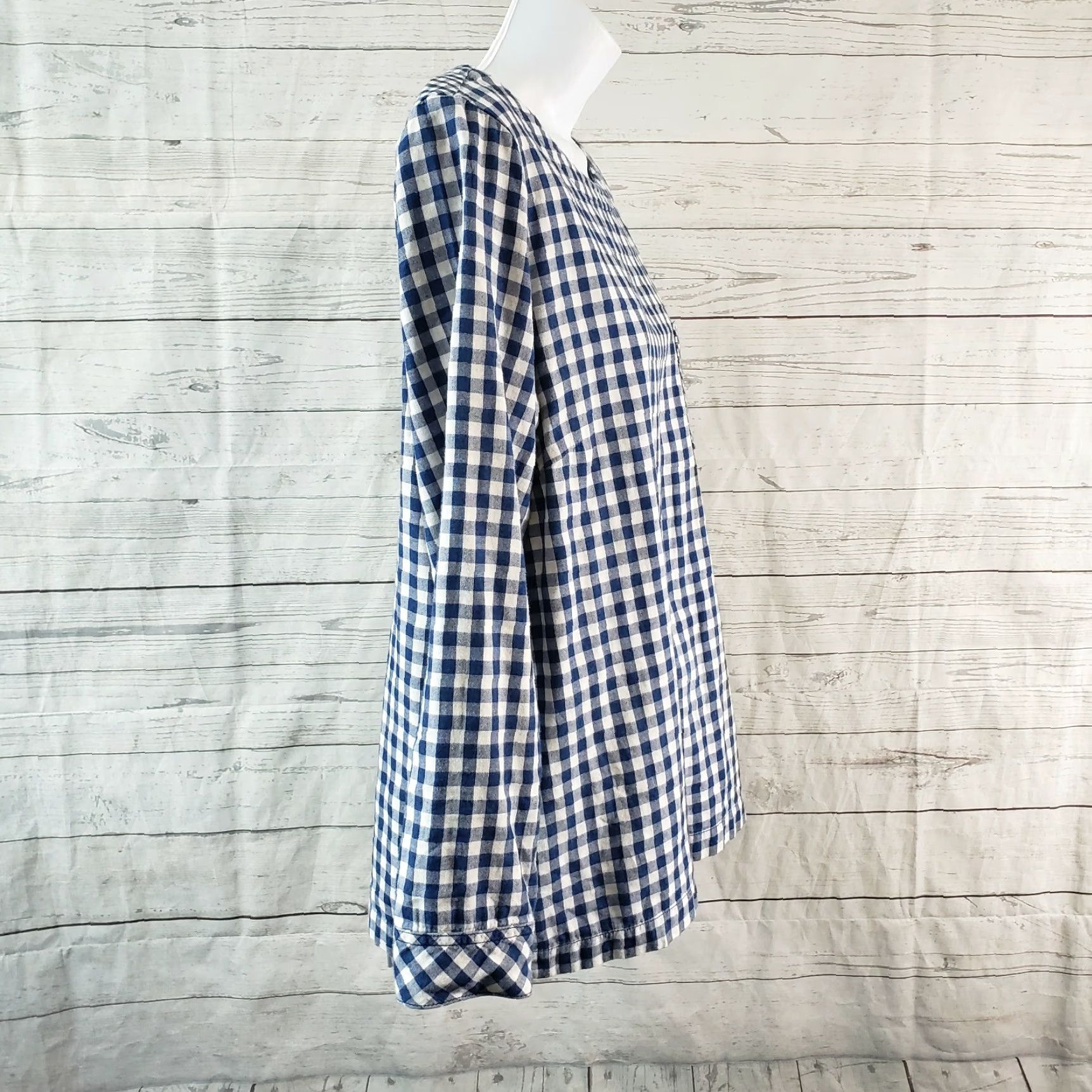 J. Jill J Jill Womens Top M Blue White Gingham Back Buttons Long Sleeve Cotton Blouse Size M / US 6-8 / IT 42-44 - 3 Thumbnail
