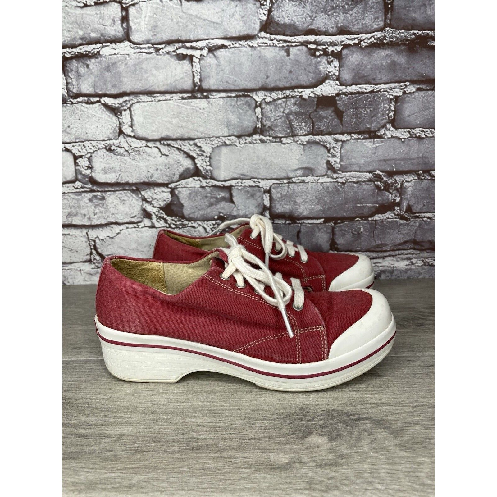 Other Dansko Vegan Red Fabric Canvas Lace Up Slip Workwear Clogs W Size US 7 / IT 37 - 12 Thumbnail