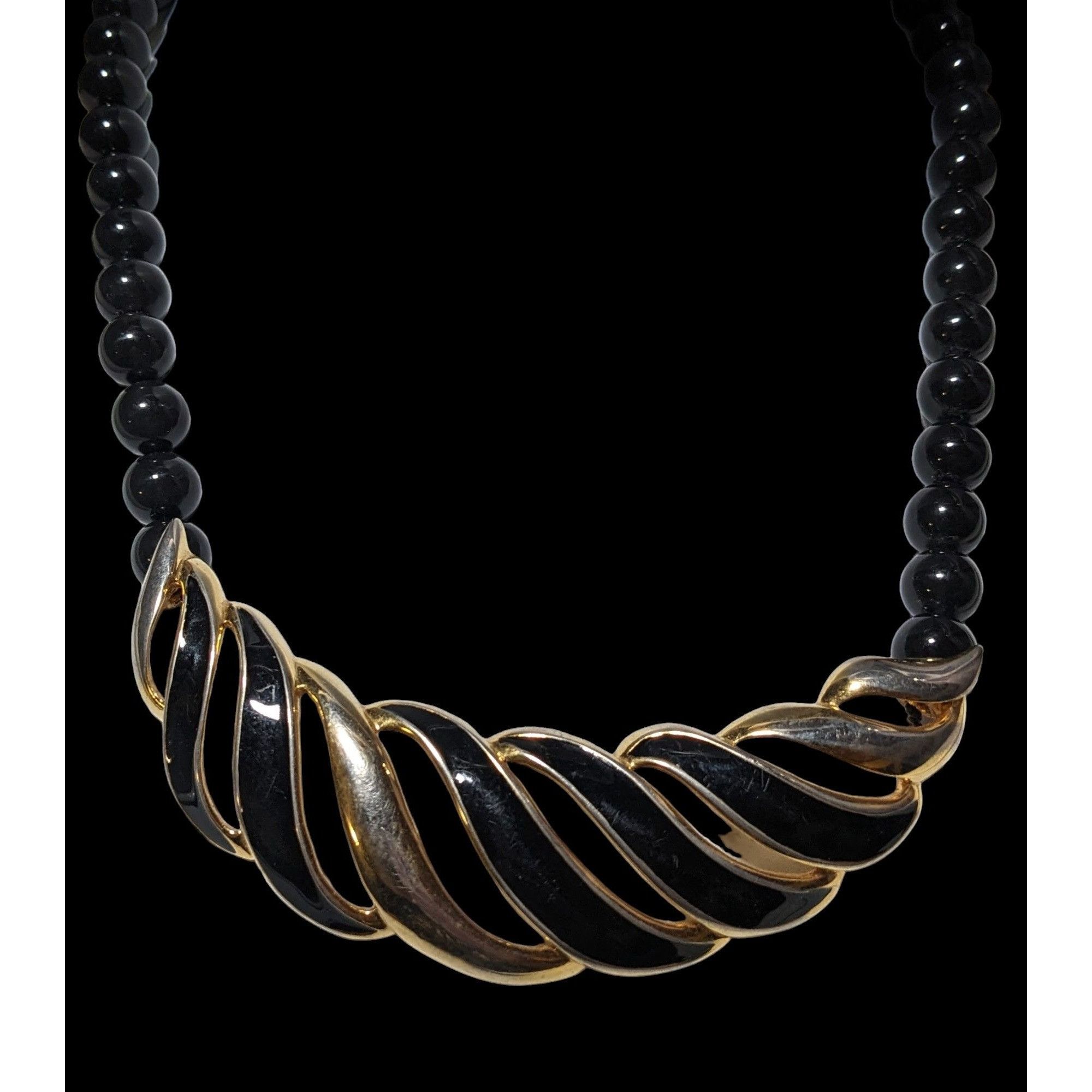 Monet Monet Vintage Black And Gold Beaded Bib Necklace Size ONE SIZE - 4 Thumbnail