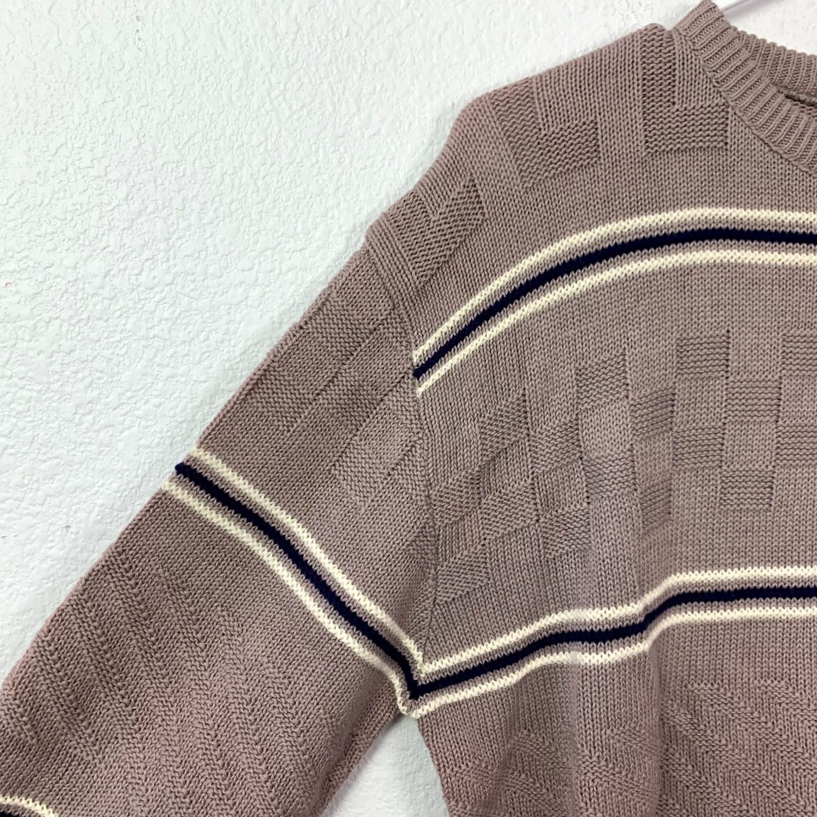 Jantzen Jantzen Men's Vintage Sweater Tan Crewneck Cotton Blend Textured Knit Grandpa 1990s Size US L / EU 52-54 / 3 - 2 Thumbnail