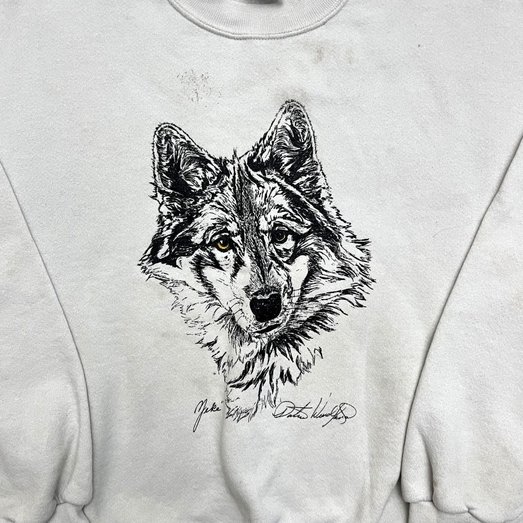 Jerzees VINTAGE Jerzees Super Sweats Sweatshirt Mens M Gray Graphic Print 90s Pullover Wolf Nature Animals Size US M / EU 48-50 / 2 - 3 Thumbnail