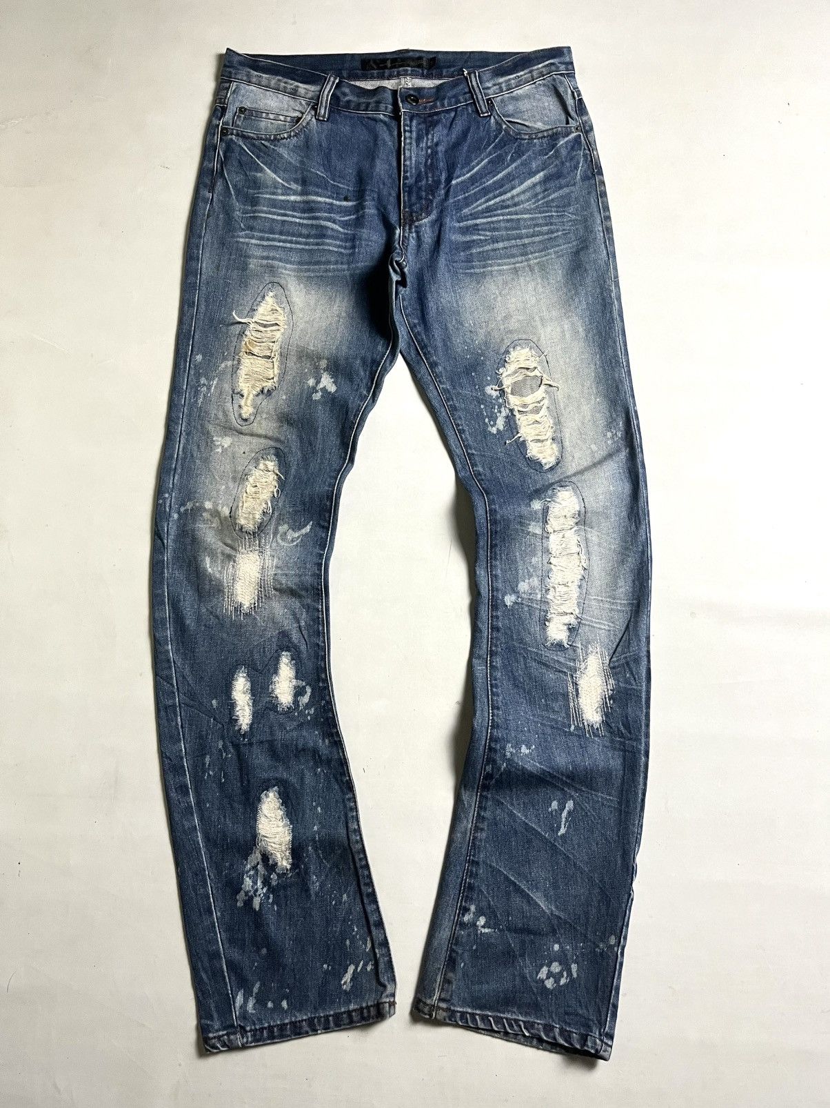 Tornado Mart 🌴BIDDING OFFER🌴00s Schlussel Distrress Sashiko denim Size US 33 - 3 Thumbnail