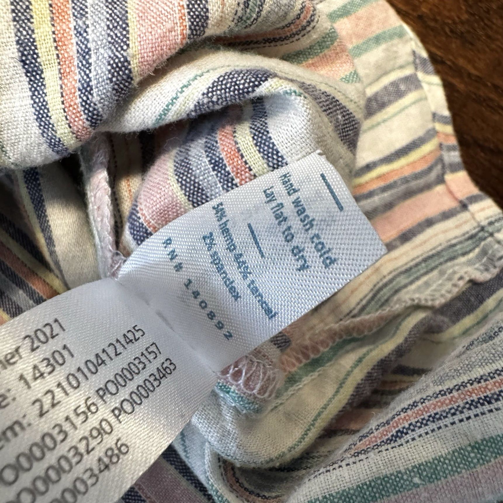 Marine Layer Marine Layer Striped Button Up Shirt Mens Medium Hemp Blend Tencel Beach Collar Size US M / EU 48-50 / 2 - 6 Thumbnail