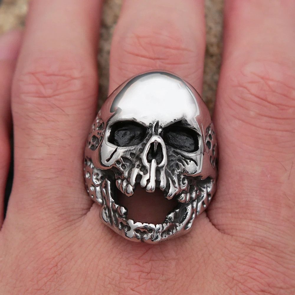 Vintage Steel Skull Ring Size ONE SIZE - 2 Thumbnail