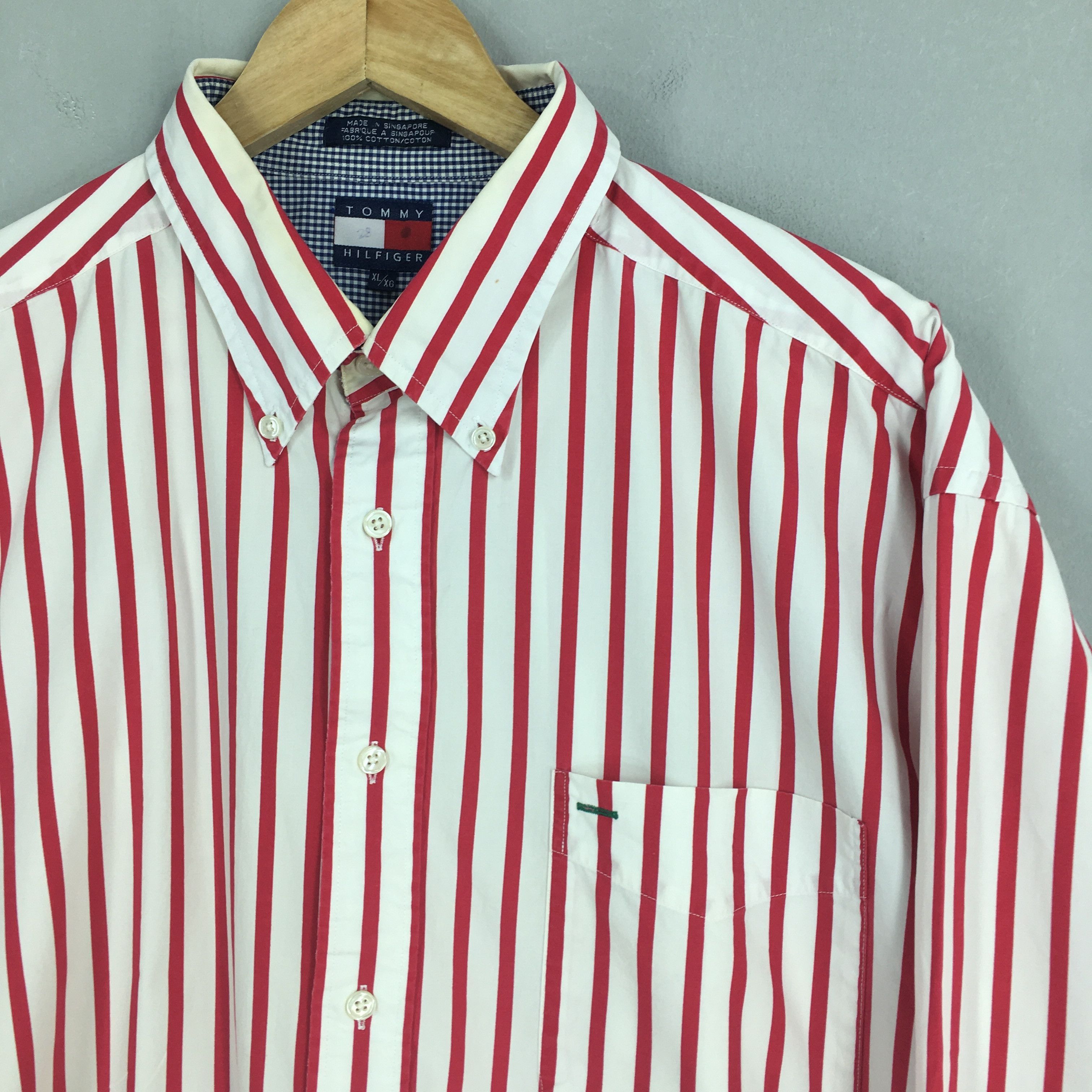 Tommy Hilfiger × Vintage Vintage Tommy Hilfiger Red Stripes Oxfords Button Down XL Size US XL / EU 56 / 4 - 2 Thumbnail