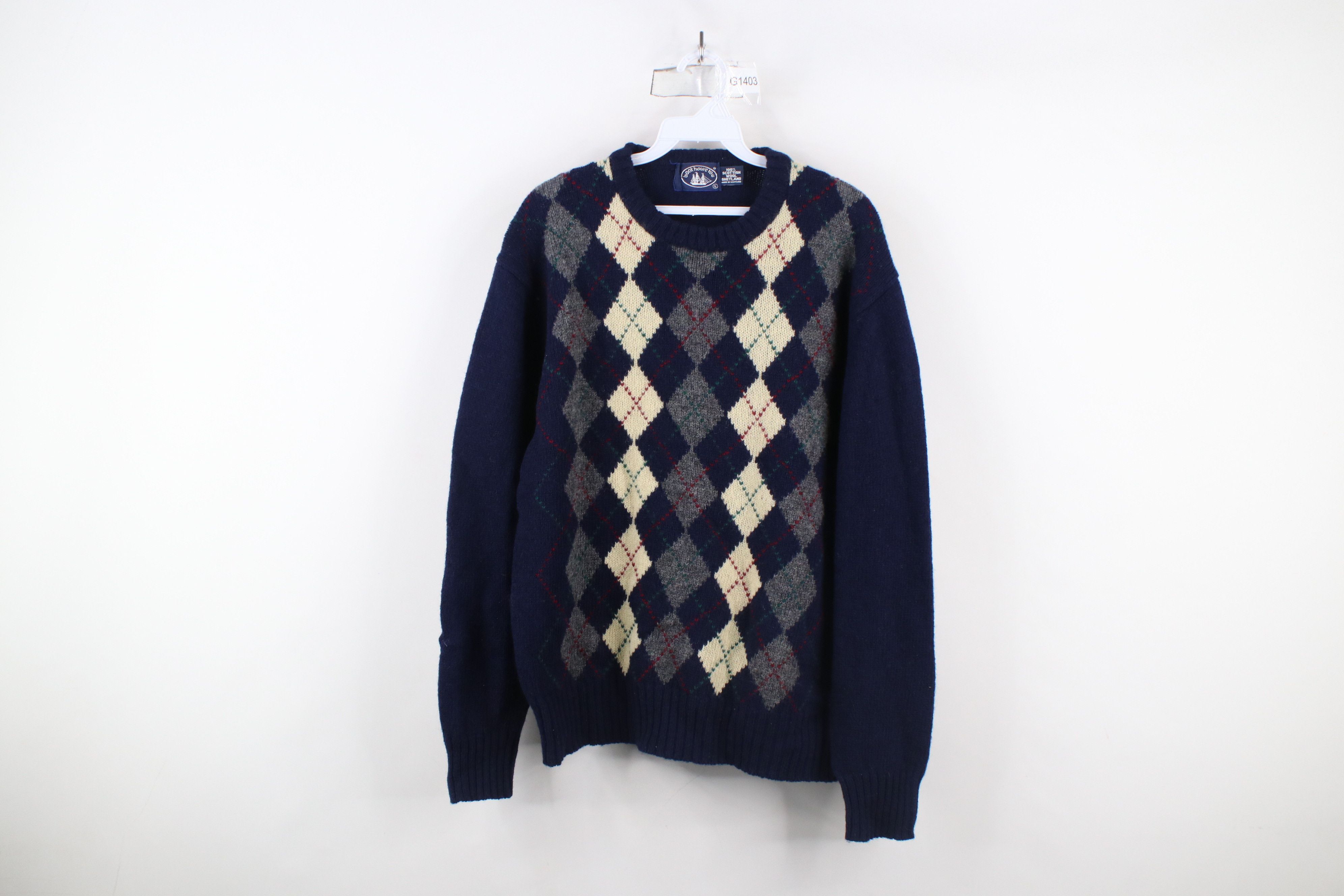 Vintage Vintage 70s Streetwear Argyle Scottish Shetland Wool Sweater Size US L / EU 52-54 / 3 - 1 Thumbnail