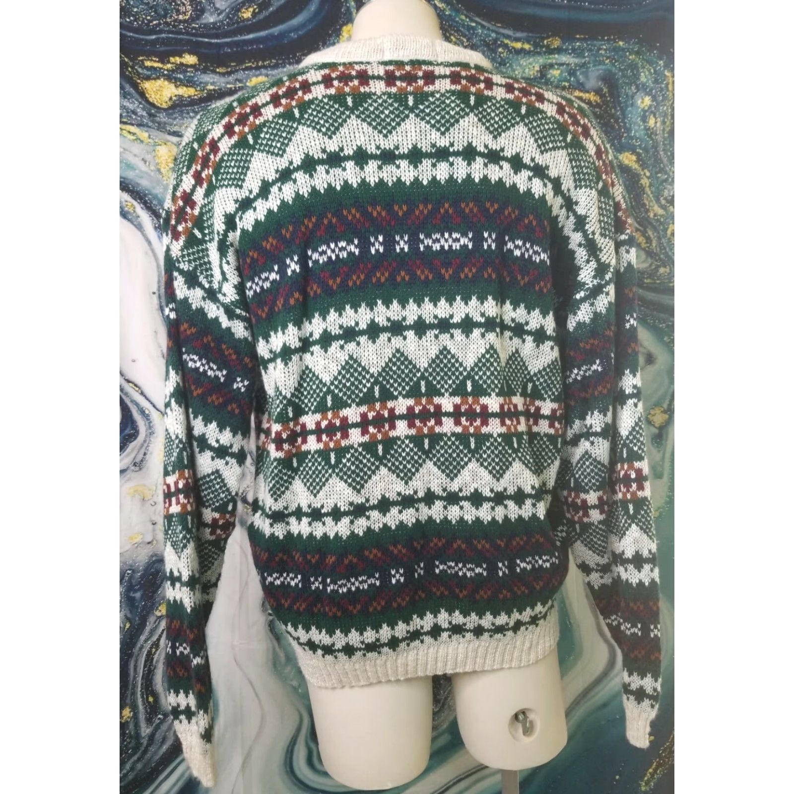 New Era VINTAGE New Era Sweater Shirt Mens L Green 80s Knit Crew Neck Pullover Winter Ski Lodge Casual Size US L / EU 52-54 / 3 - 3 Thumbnail