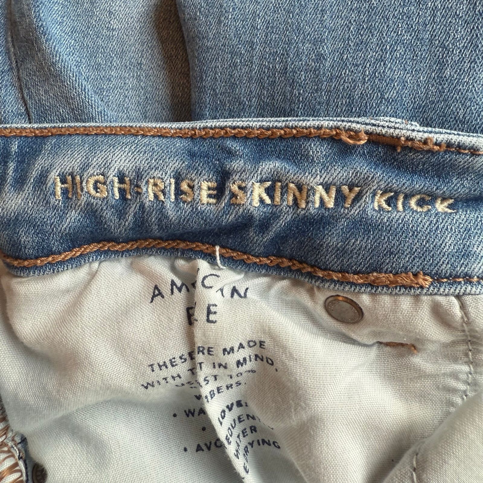 American Eagle Outfitters American Eagle High Rise Skinny Kick Jeans 16R Denim Asym Size 38" / US 16 / IT 52 - 7 Thumbnail