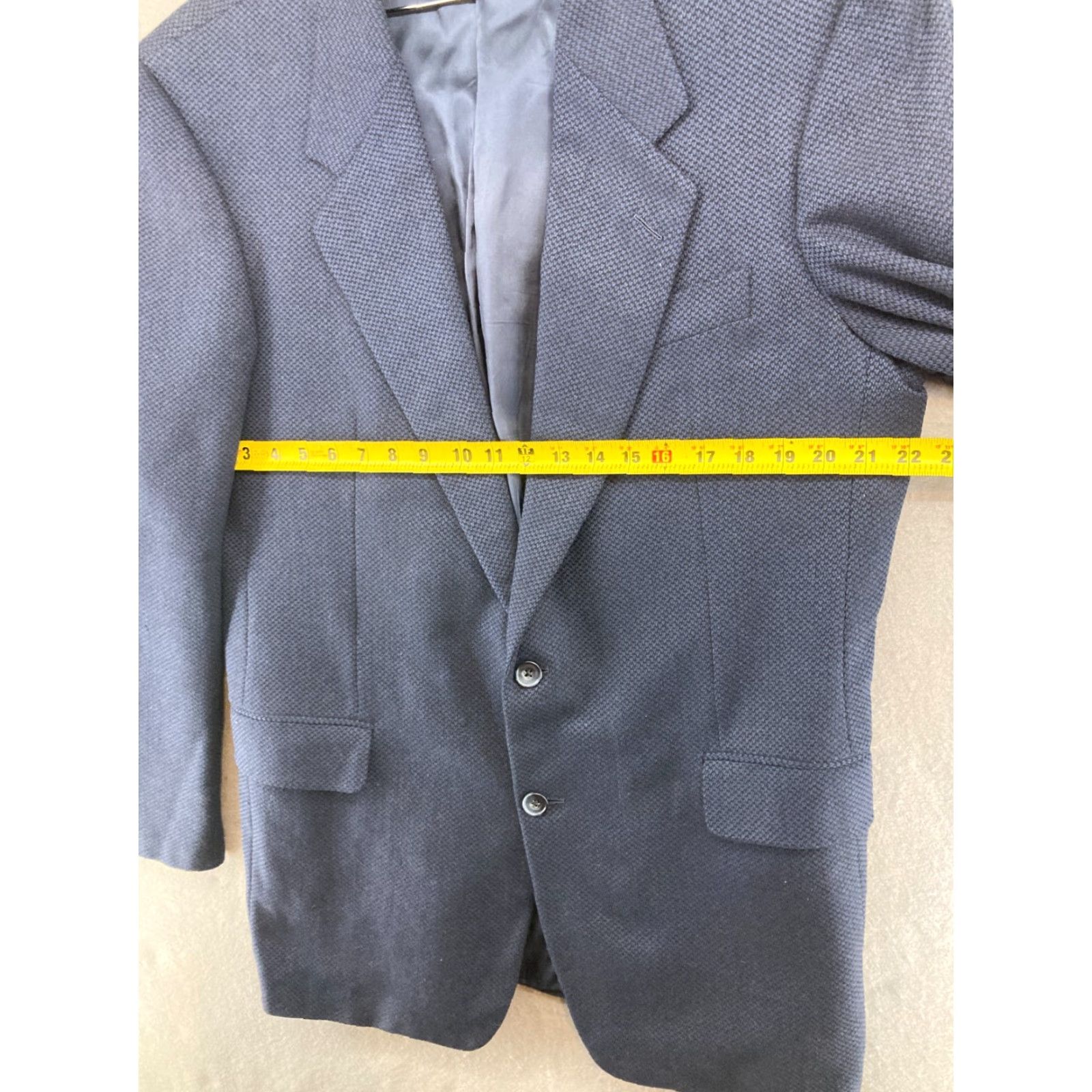 Avenue Hickey Freeman Suit Jacket Blue Wool 43 Long Union Made Single-Breasted 2-Button Notch Long Front Check Regular Mens Size 46R - 2 Thumbnail