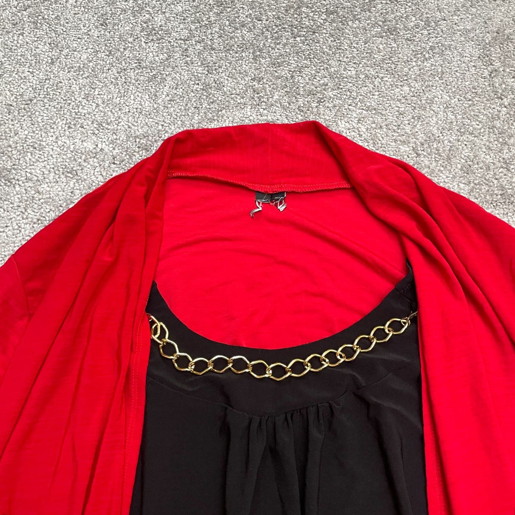 Vintage New Directions Cardigan Blouse Womens 2X Red Black Chain Necklace Stretch Knit Solid Long Sleeve Casual/Workwear Women's Plus Size Size XXL / US 16-18 / IT 52-54 - 3 Thumbnail