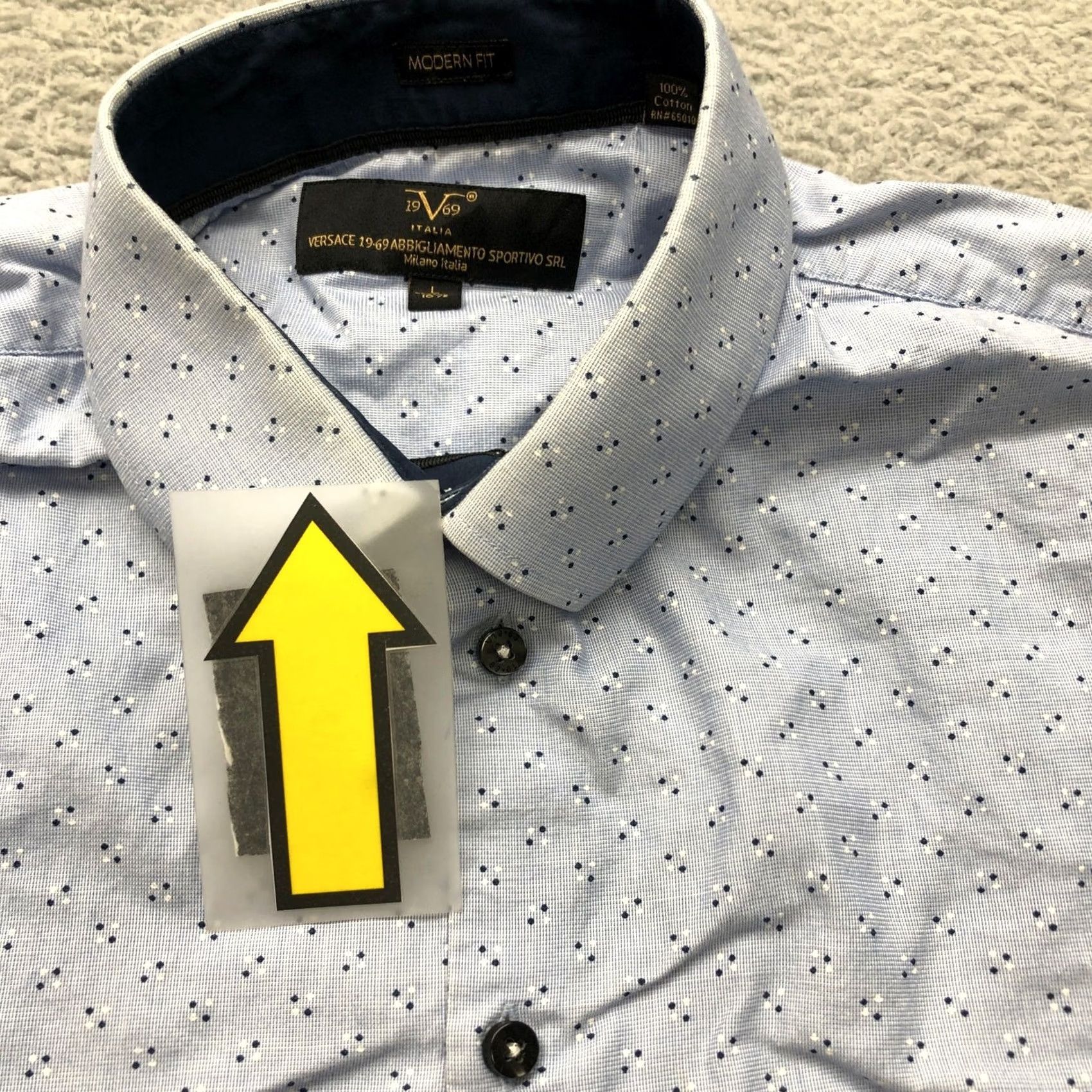 Versace VINTAGE Versace Shirt Dot 1969 16.5 Long Sleeve Button-Down Blue Black Logo Mens L Size 42R - 4 Thumbnail