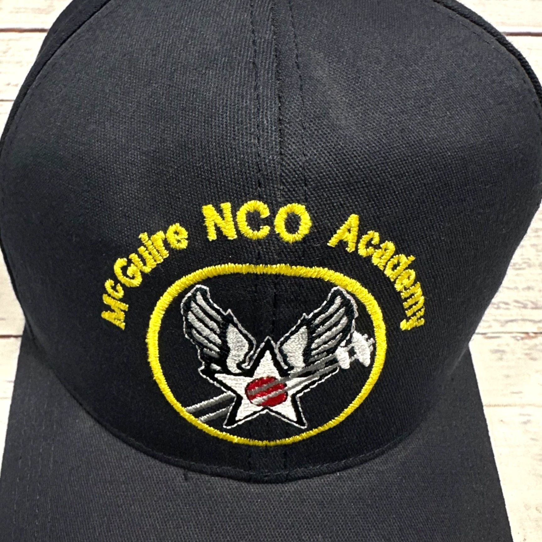 Vintage Vtg USAF McGuire NCO Academy Black Ball Cap Adjustable Baseball Hat Mens One Size Black Cap Size ONE SIZE - 2 Thumbnail
