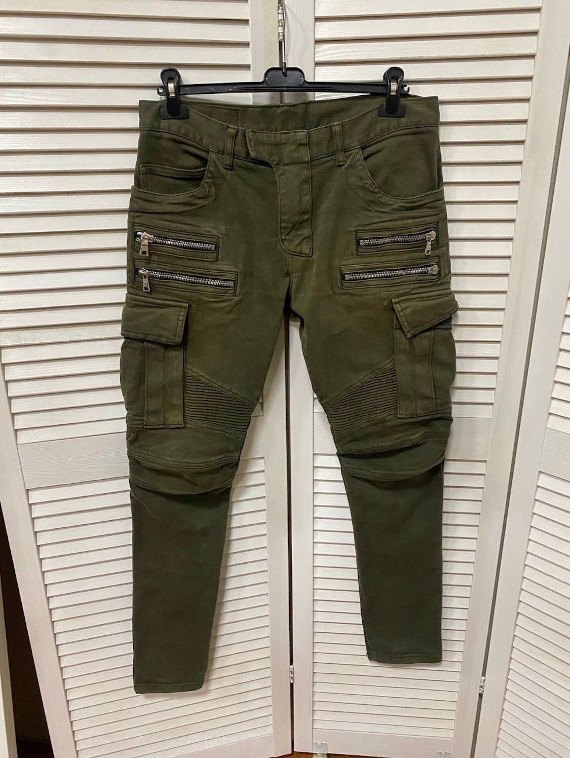 Pre-owned Balmain Cargo Jeans In Olive Green