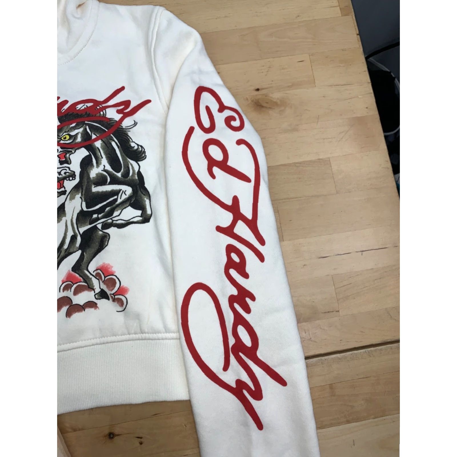 Ed Hardy NWOT Ed Hardy Horse Hoodie Womens M Ivory Zip Full Zip Hooded Lamp Logo 12688 Size M / US 6-8 / IT 42-44 - 5 Thumbnail