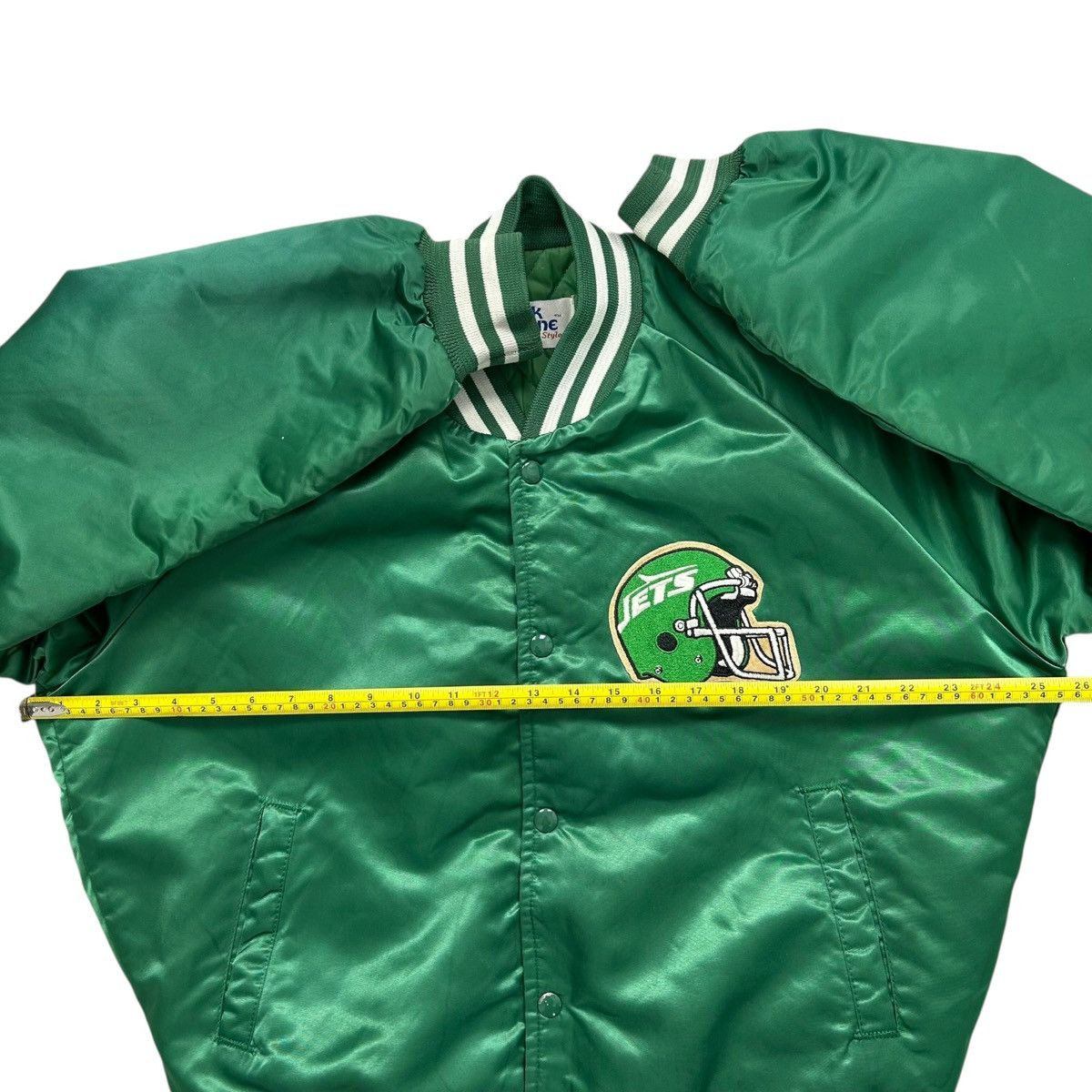 NFL VTG 90s NEW YORK JETS CHALK LINE SATIN JACKET SPELL OUT Size US L / EU 52-54 / 3 - 8 Thumbnail