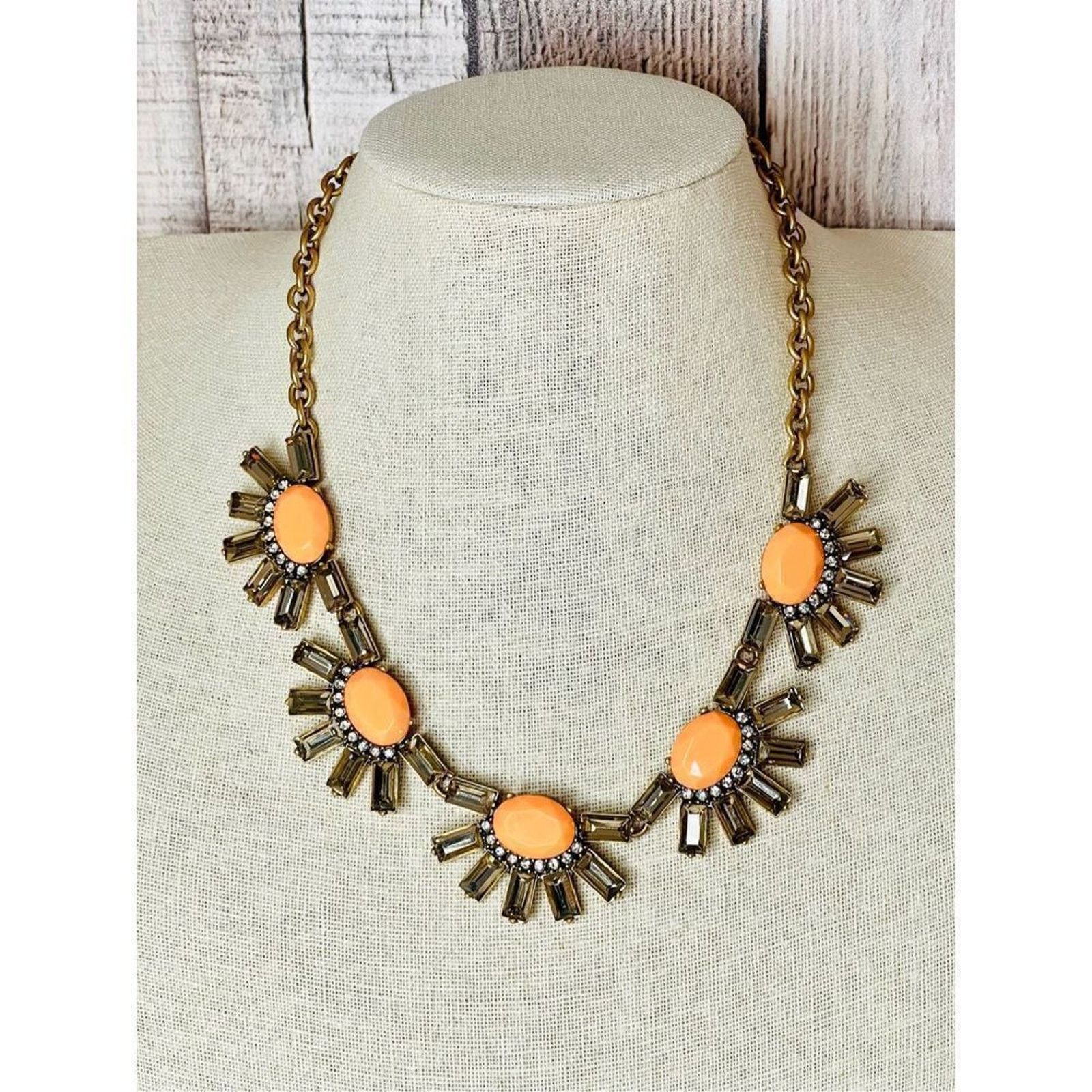 J.Crew J. Crew Gold Crystal Pave Peach Collar Statement Necklace Size ONE SIZE - 2 Thumbnail