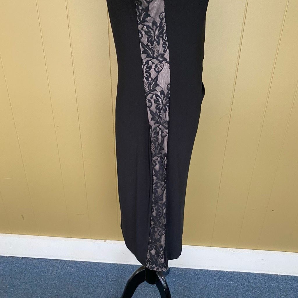Other Women M fully lined midi dress w/black lace over tan rouched Size M / US 6-8 / IT 42-44 - 6 Thumbnail