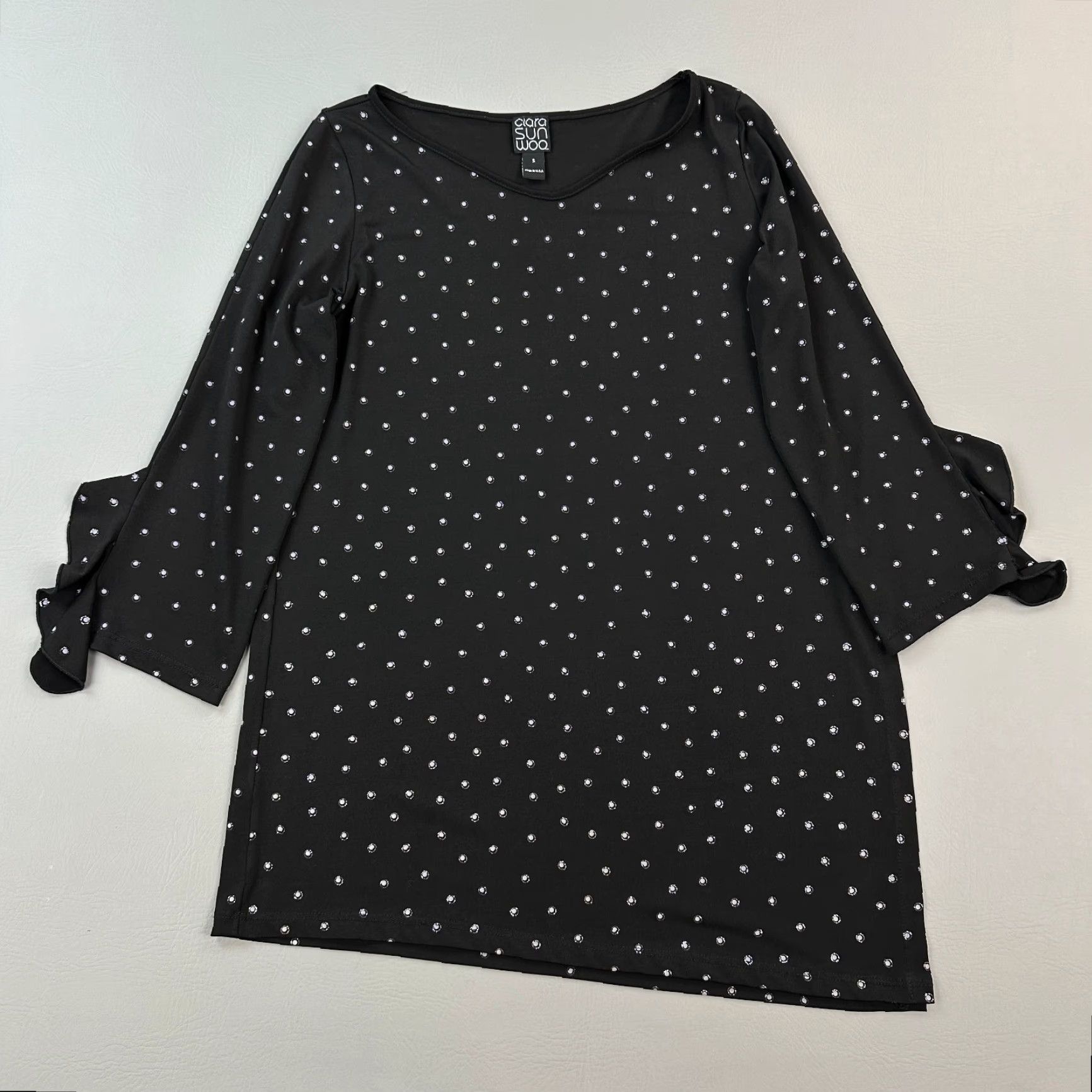 Vintage Clara Sun Woo Top Women's Small Black Polka Dot V Neck Ruffle Sleeve Stretch USA Shirt Women Small Black Polka Dot V-Neck Ruffle Sleeve Stretch USA Size S / US 4 / IT 40 - 2 Thumbnail